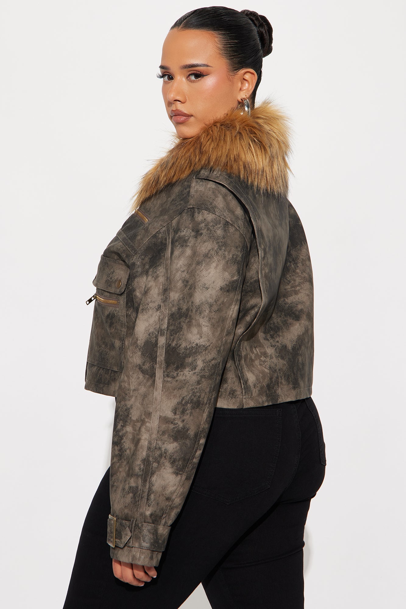 Not Your Average Washed Faux Leather Moto Jacket - Charcoal