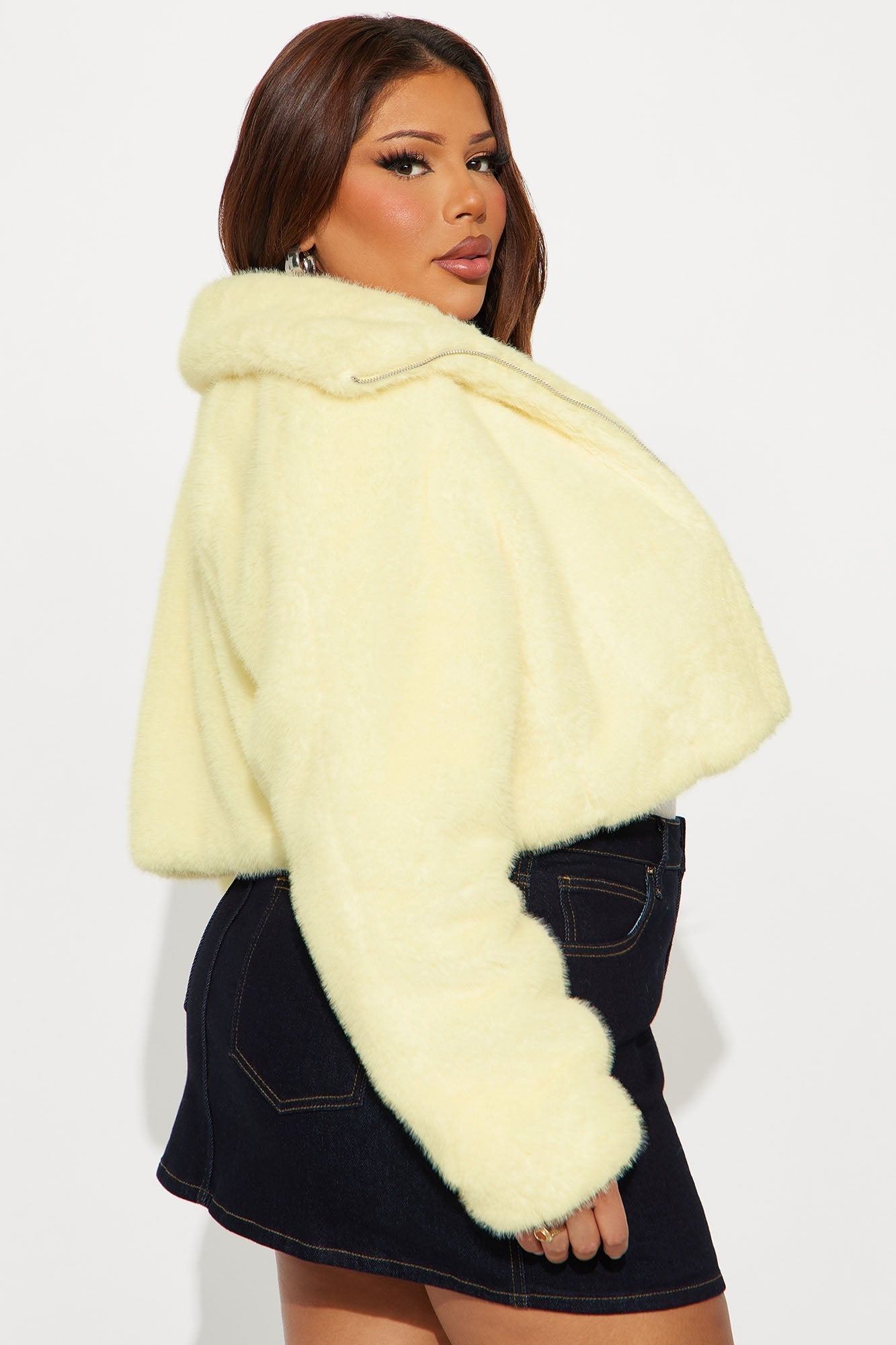 Taking Chances Cropped Faux Fur Coat - Butter Yellow