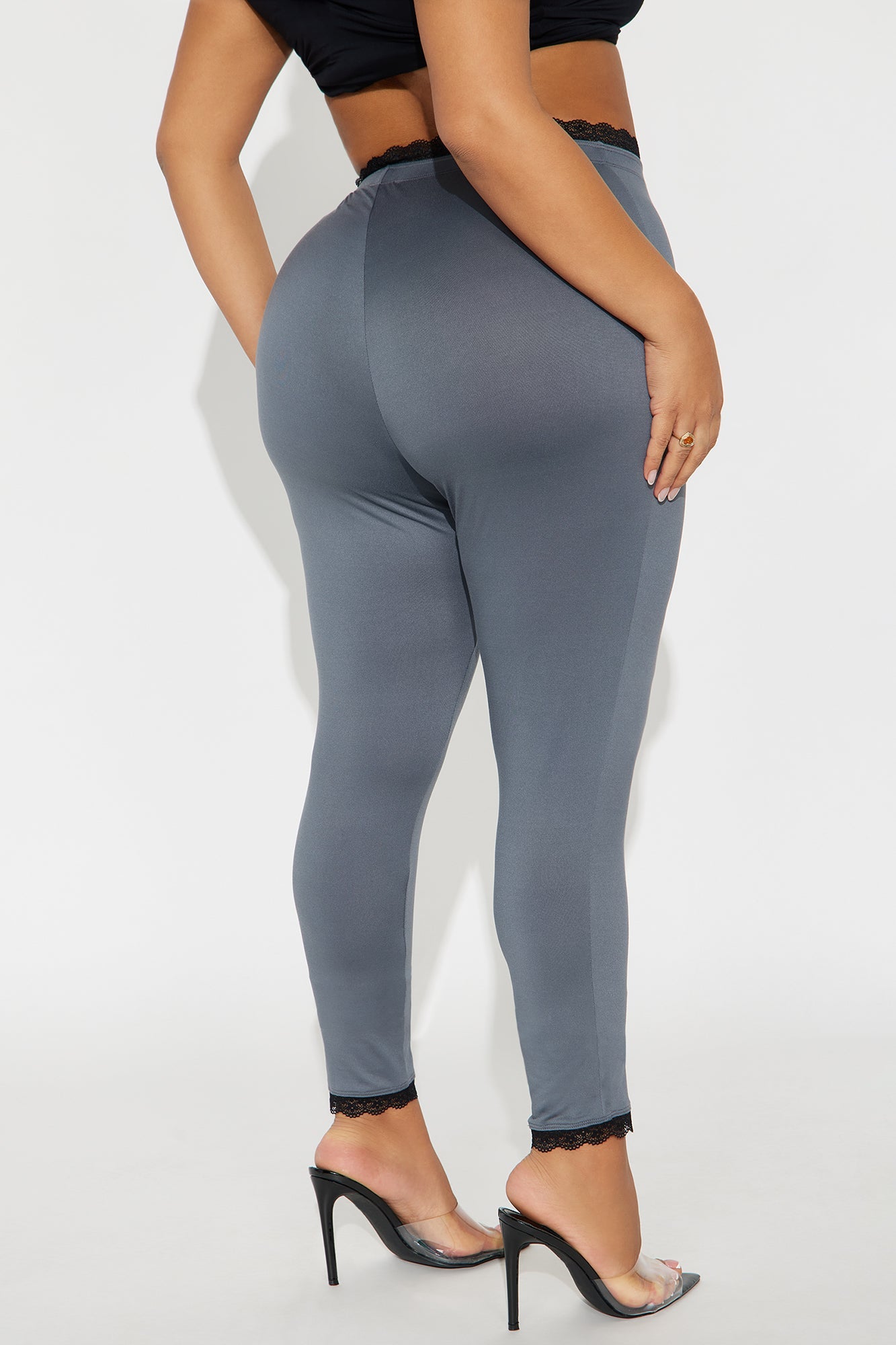 Valentina Solid Lace Trim Legging - Charcoal