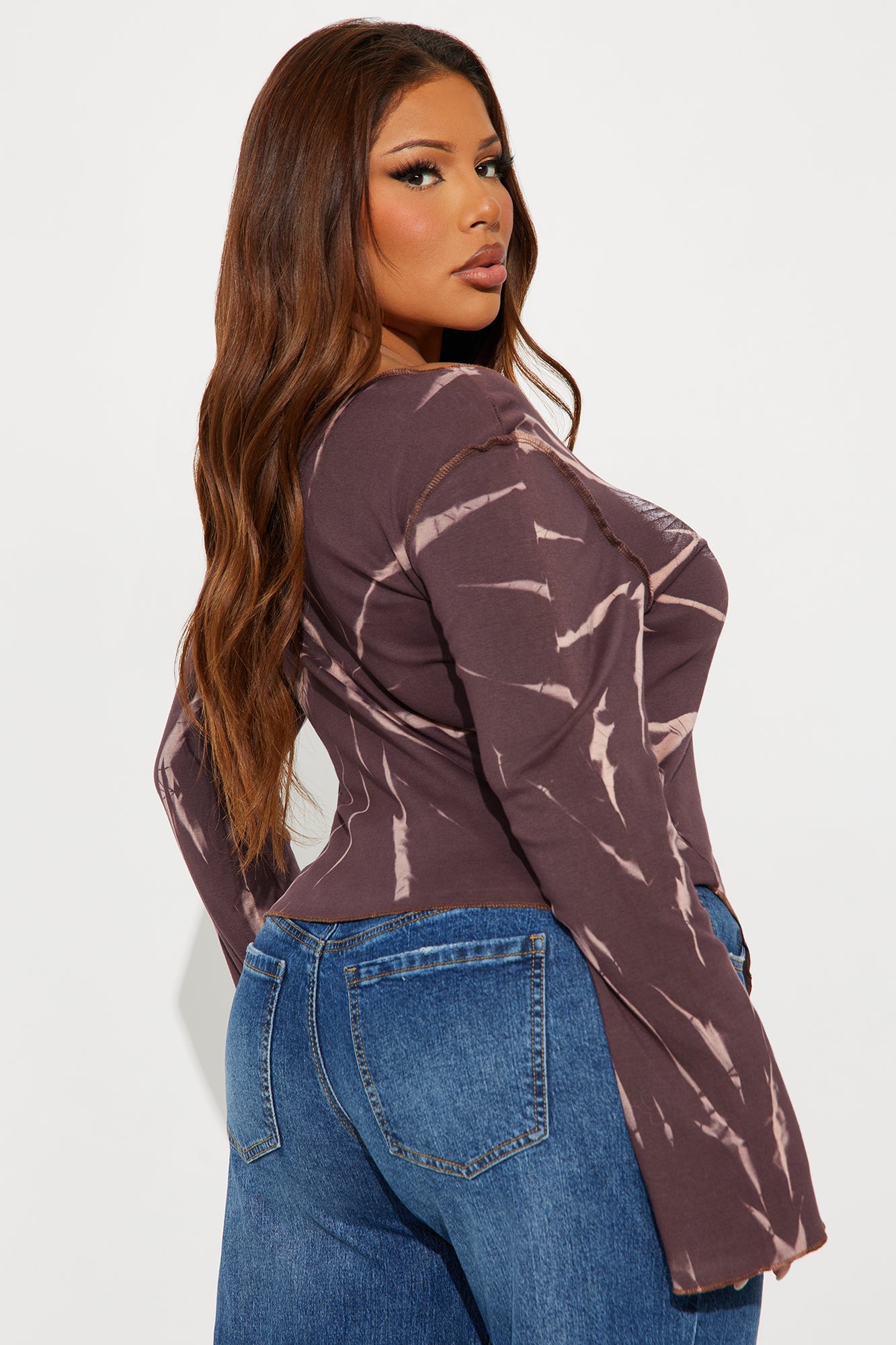 Born Royal Ribbed Tie Dye Top - Brown Combo