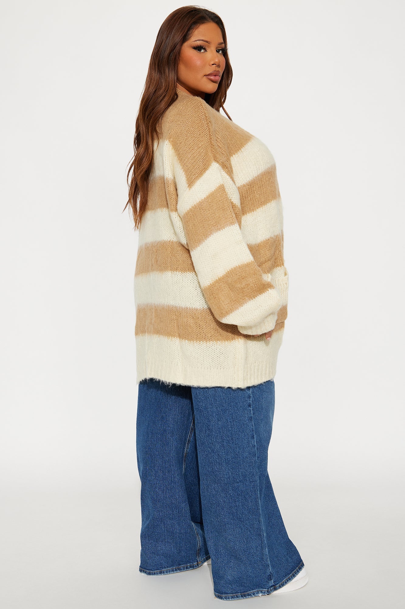 Catch My Vibe Oversized Striped Cardigan - Taupe/combo