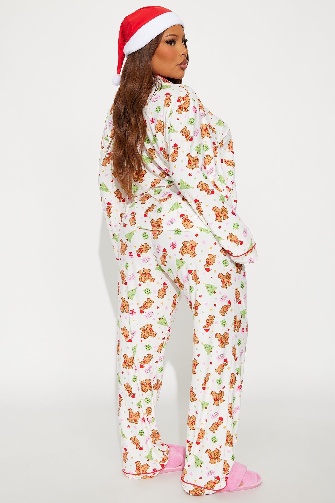 Santa's Teddy Bear 3 Piece Long Sleeve PJ Pant Set - White/combo