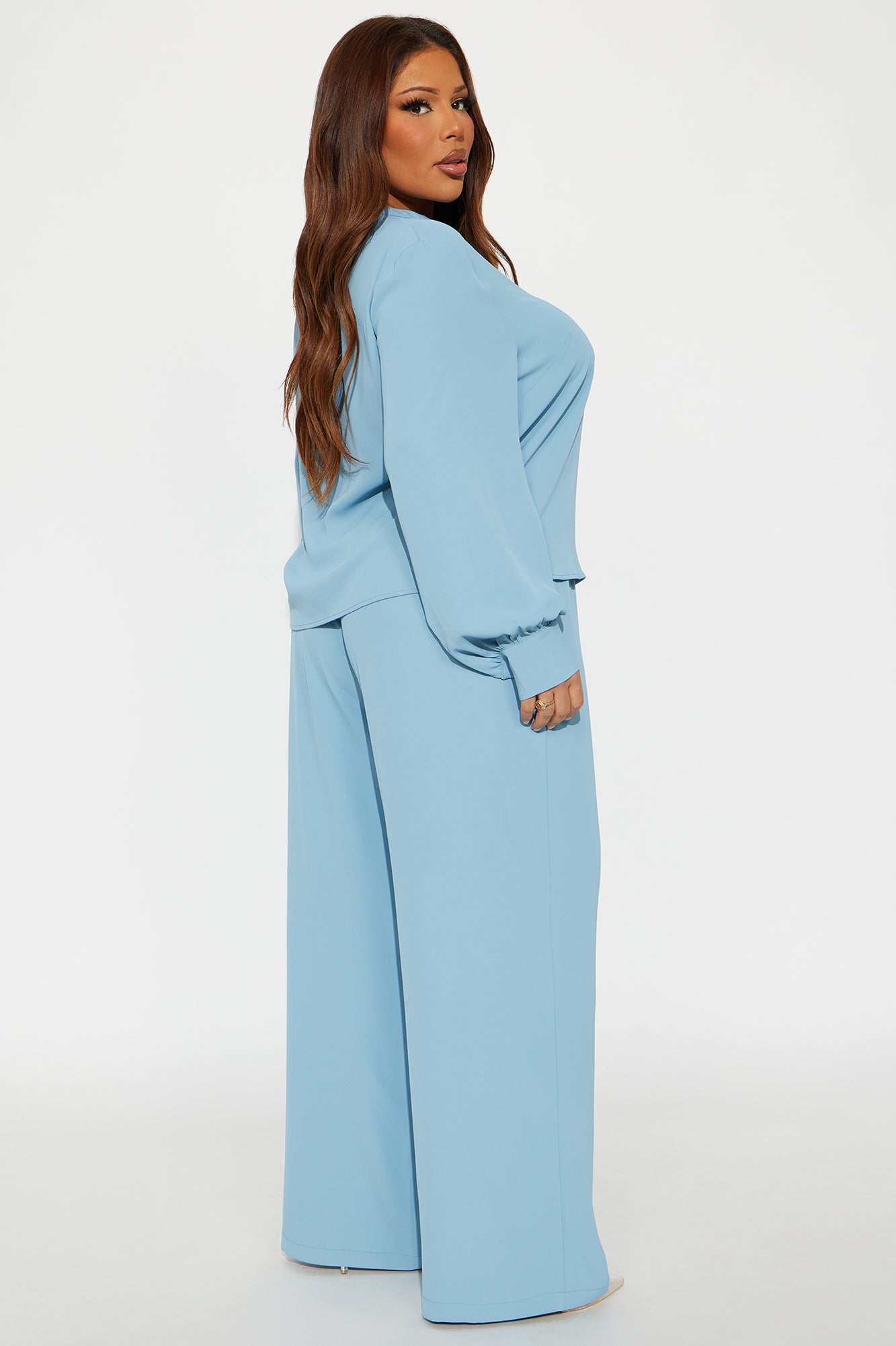 So Chic Wide leg Pant Set - Slate Blue