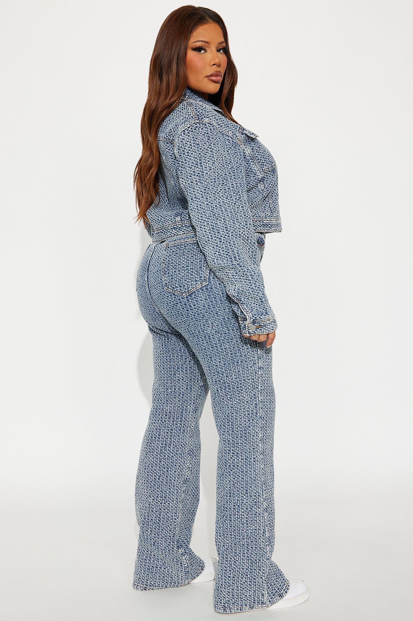 Midnight Glow Textured Denim Pant Set - Medium Wash