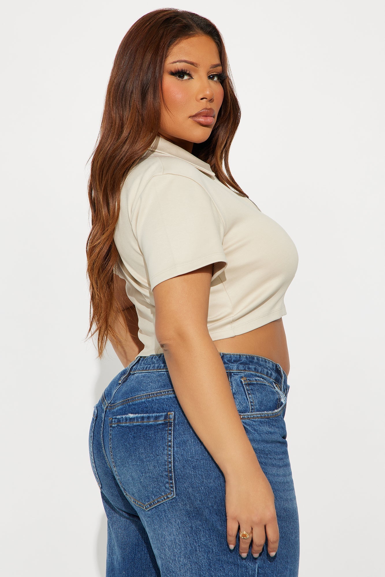 Meredith Short Sleeve Polo Top - Bone