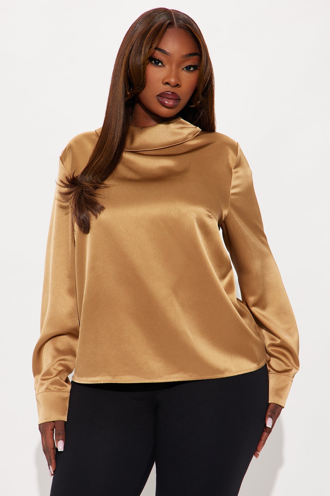 Annalise Back Cowl Satin Top - Mocha