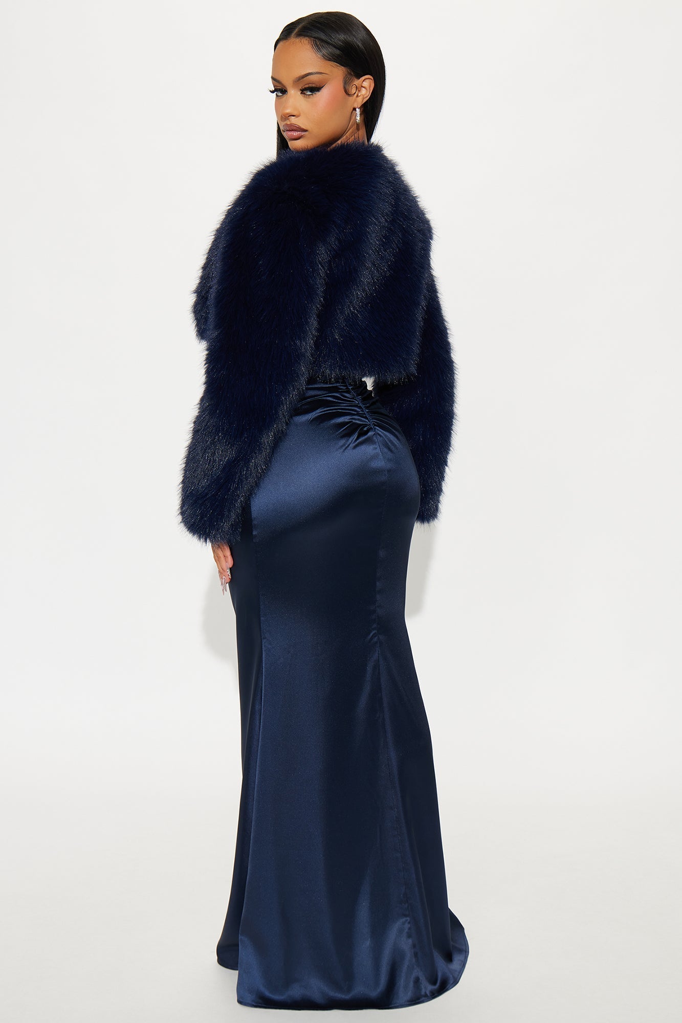 Almost Ready Satin Maxi Dress Set - Navy