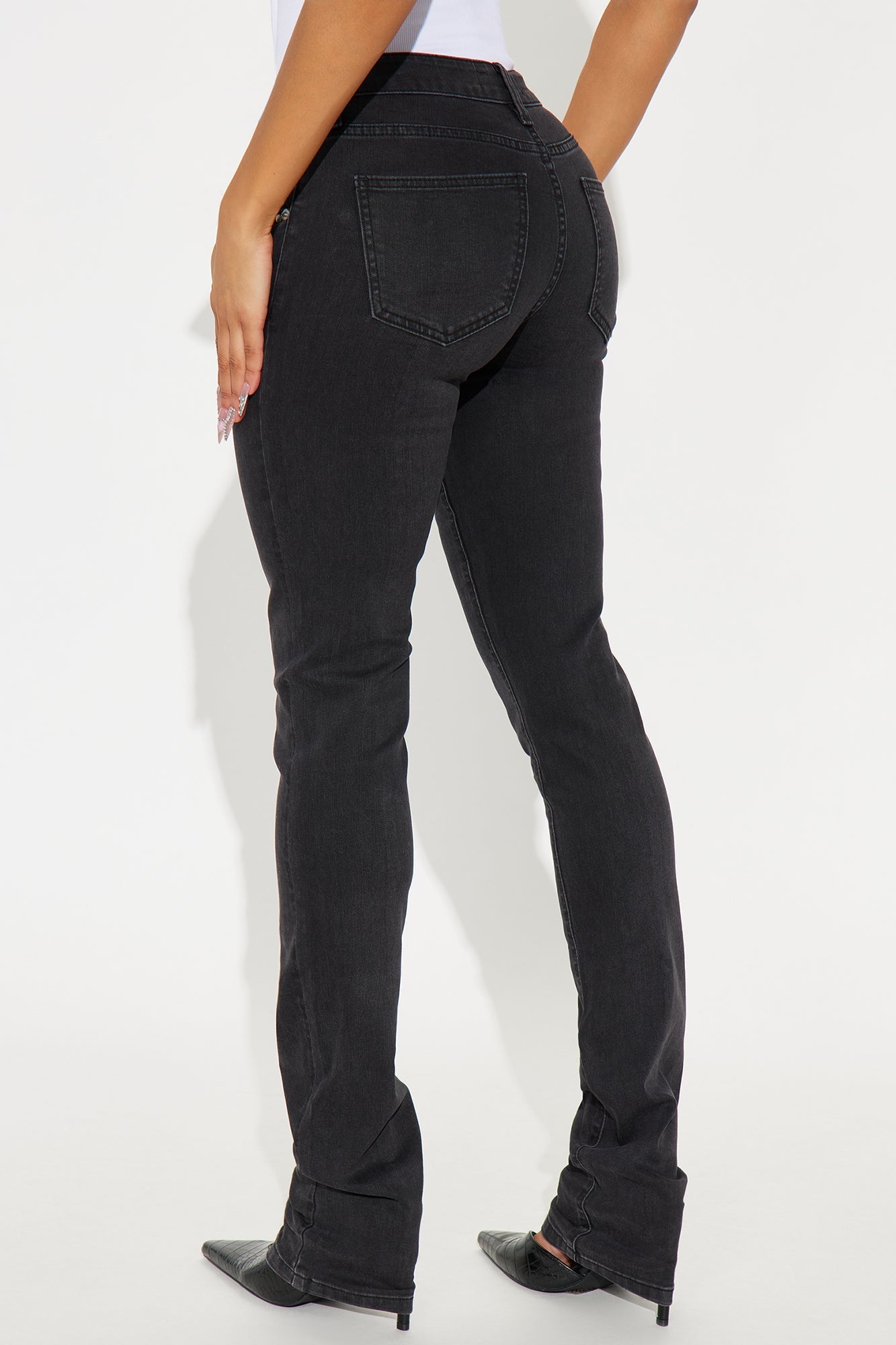 What A Studded Stacked Slim Jeans - Black Wash