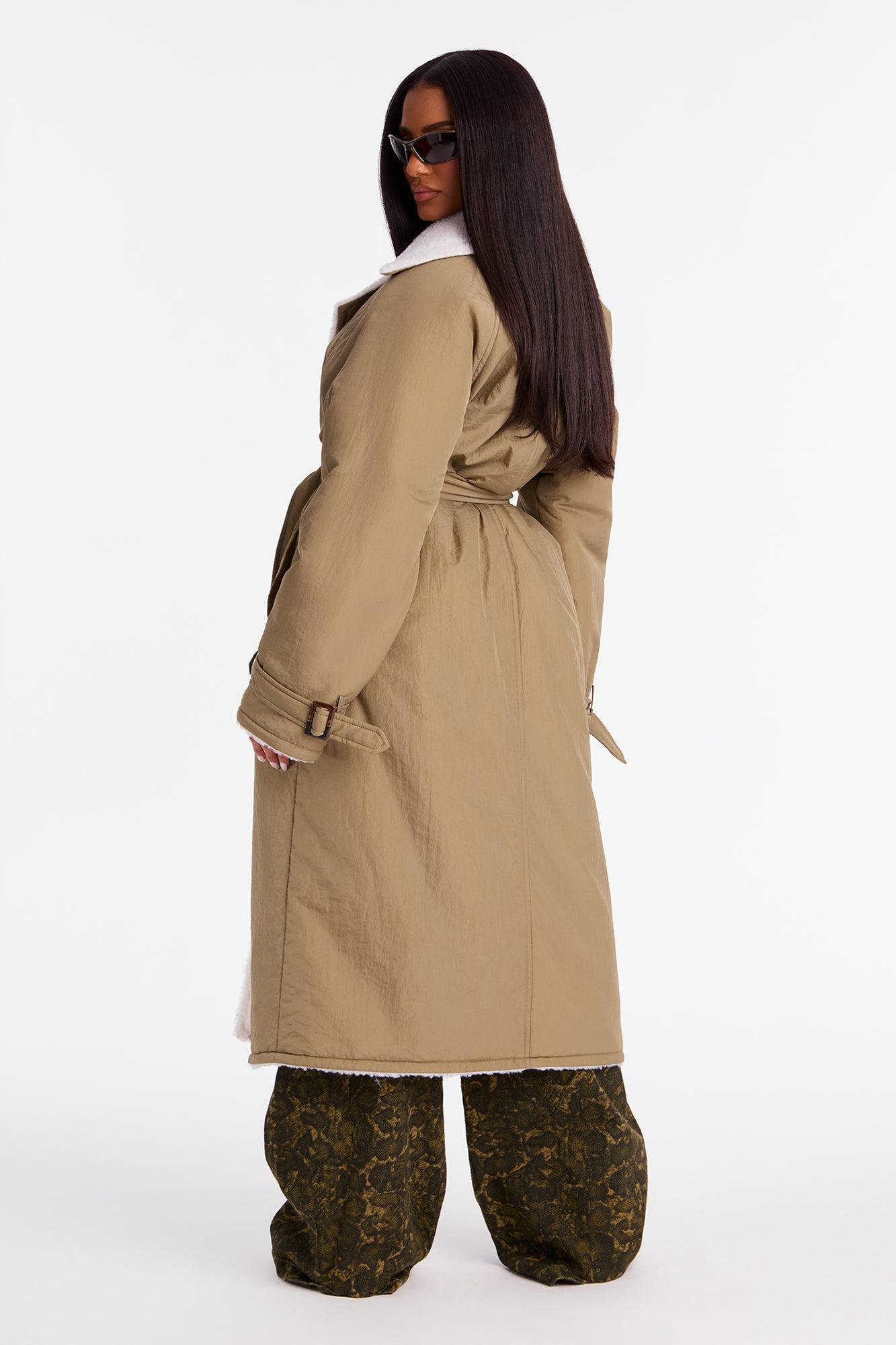 Mountain Escape Belted Sherpa Lined Trench Coat - Olive