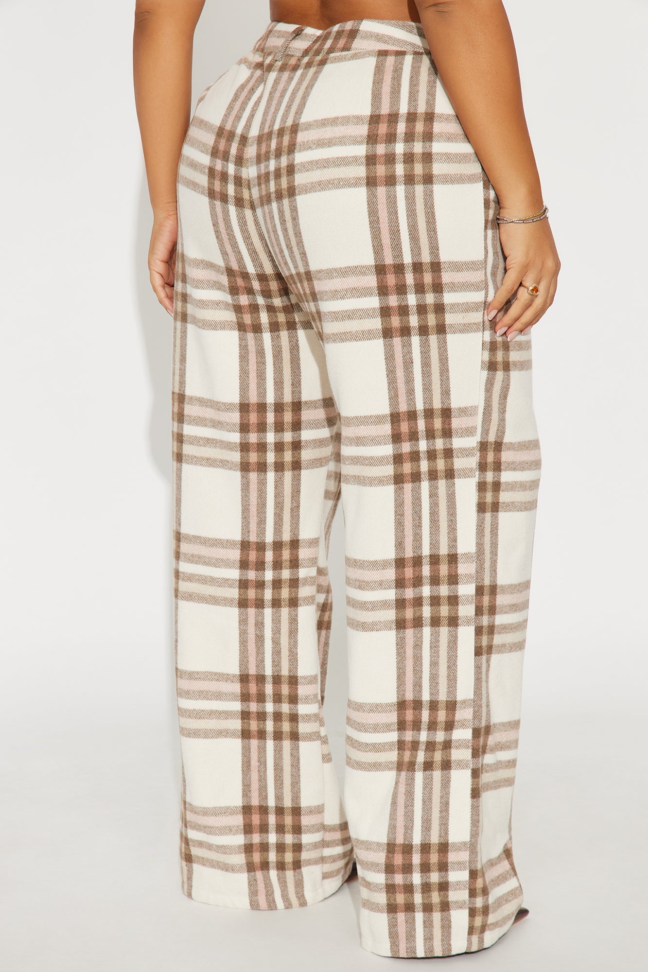 Emma Plaid Trouser Wide Leg Pant 33″ - Cream/combo