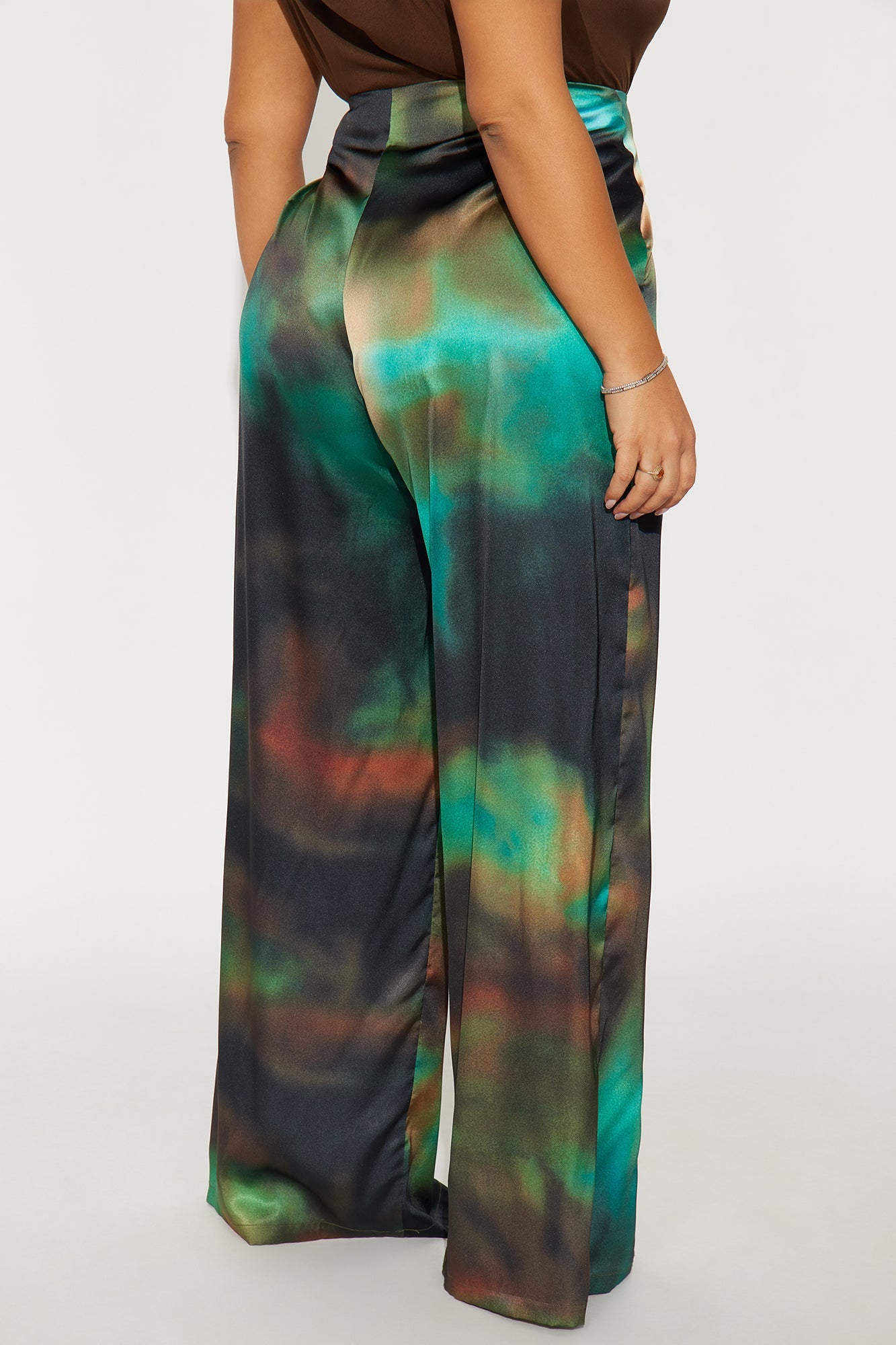Keep A Secret Abstract Satin Wide Leg Pant 33 - Green/combo