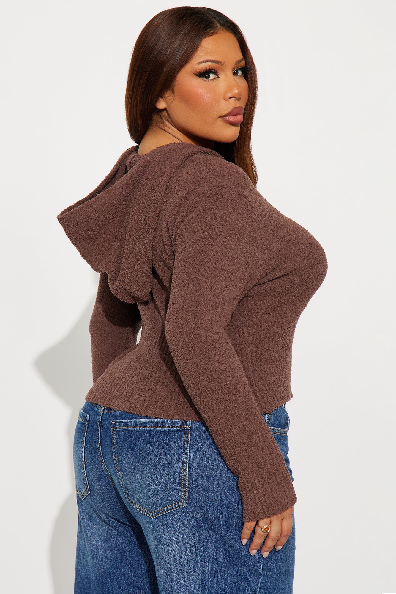Pillow Talk Zip Front Ribbed Cardigan Sweater - Brown