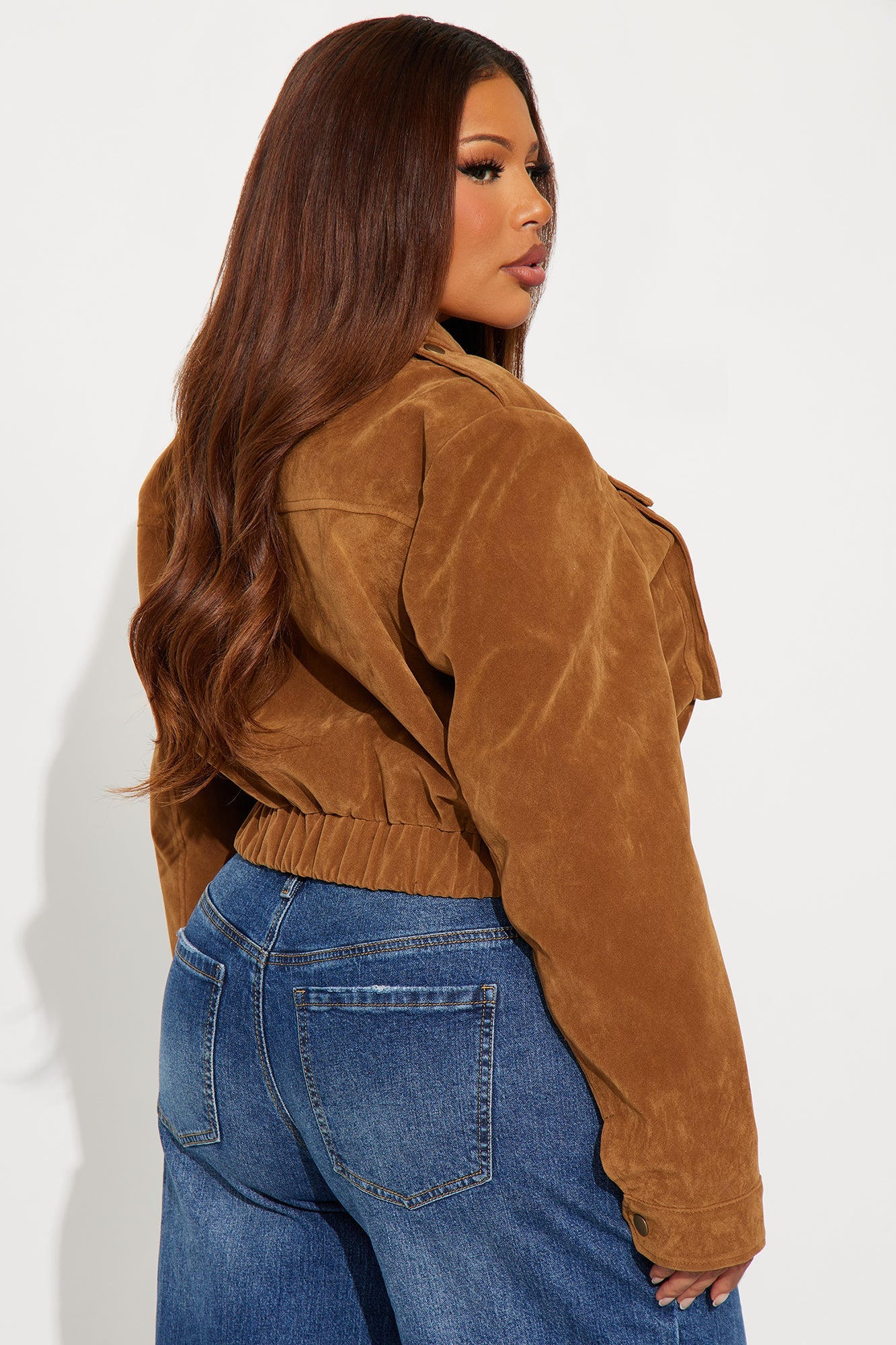 Have To Getaway Cropped Faux Suede Jacket - Camel