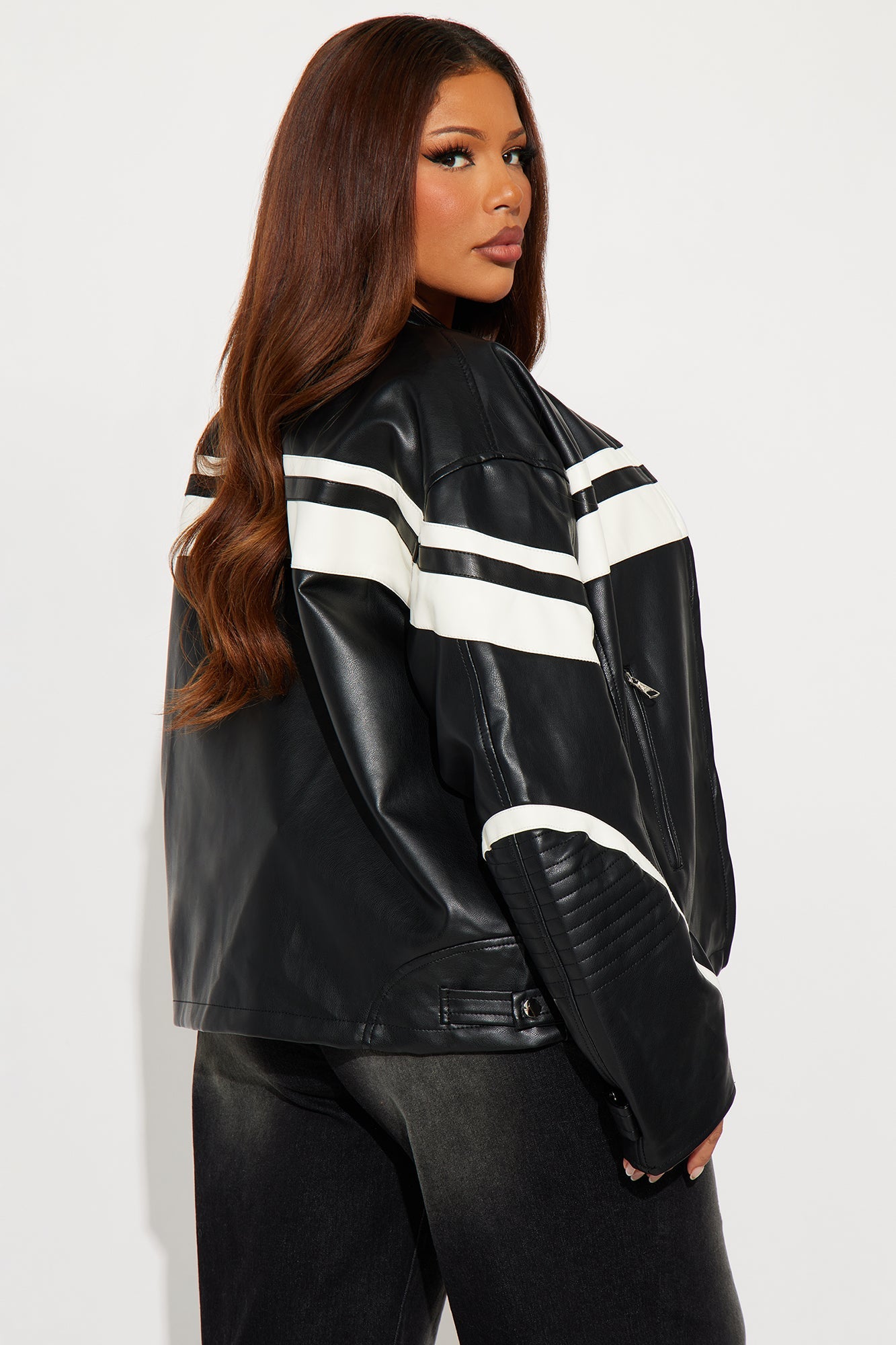 Bad Habits Oversized Faux Leather Jacket - Black/combo