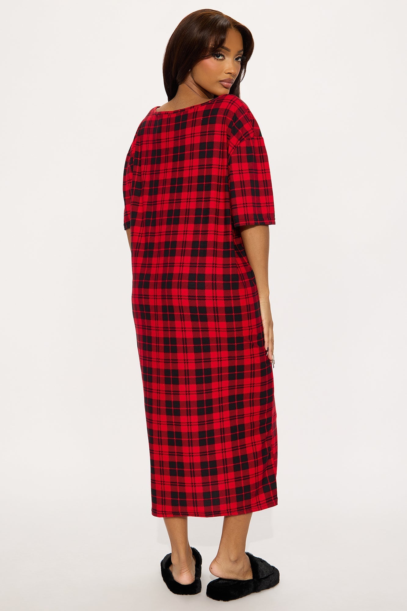Time To Snooze Oversized Henley PJ Sleep Shirt - Red/Black