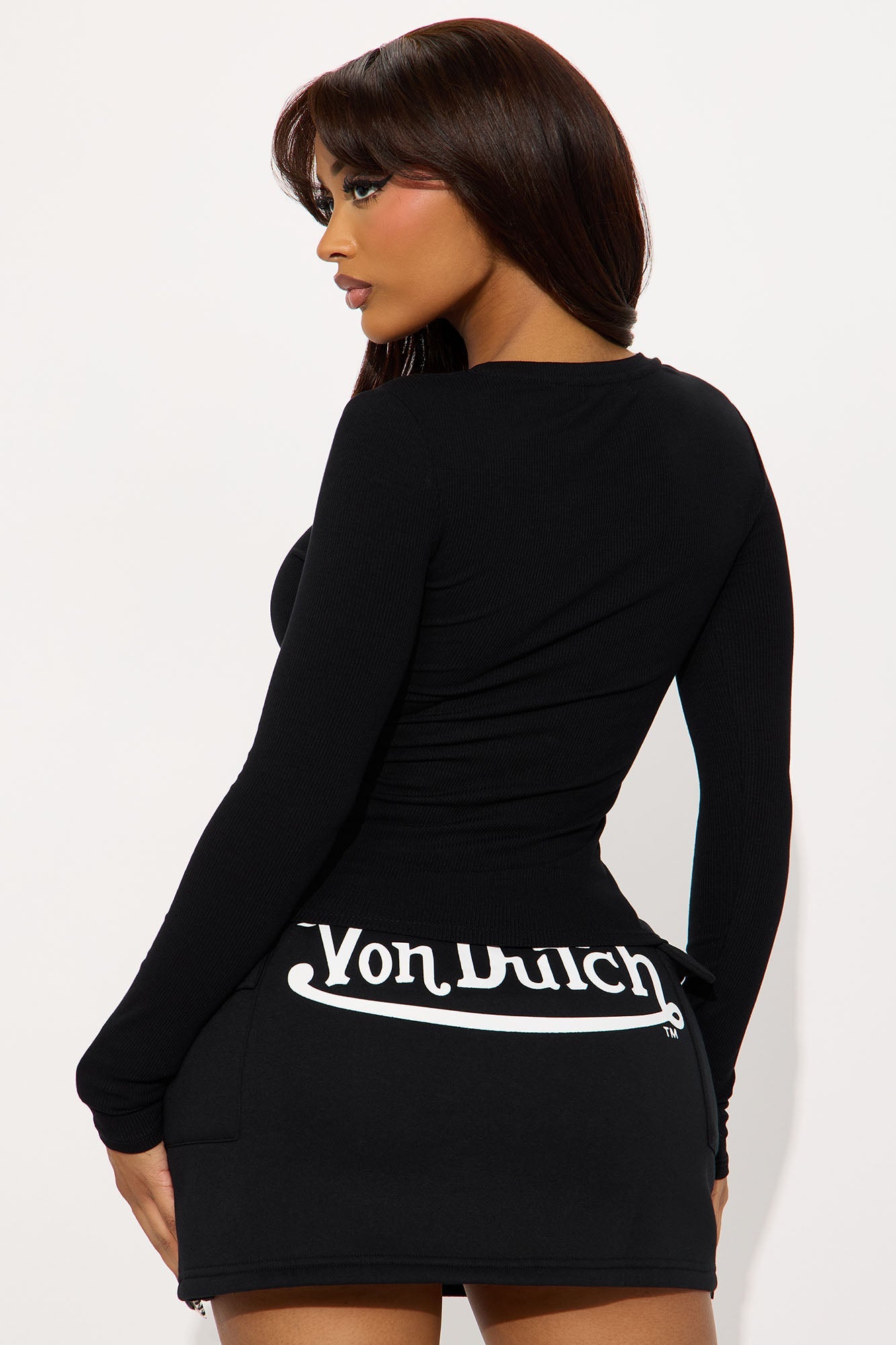 Mielle Crew Neck Ribbed Long Sleeve Top - Black