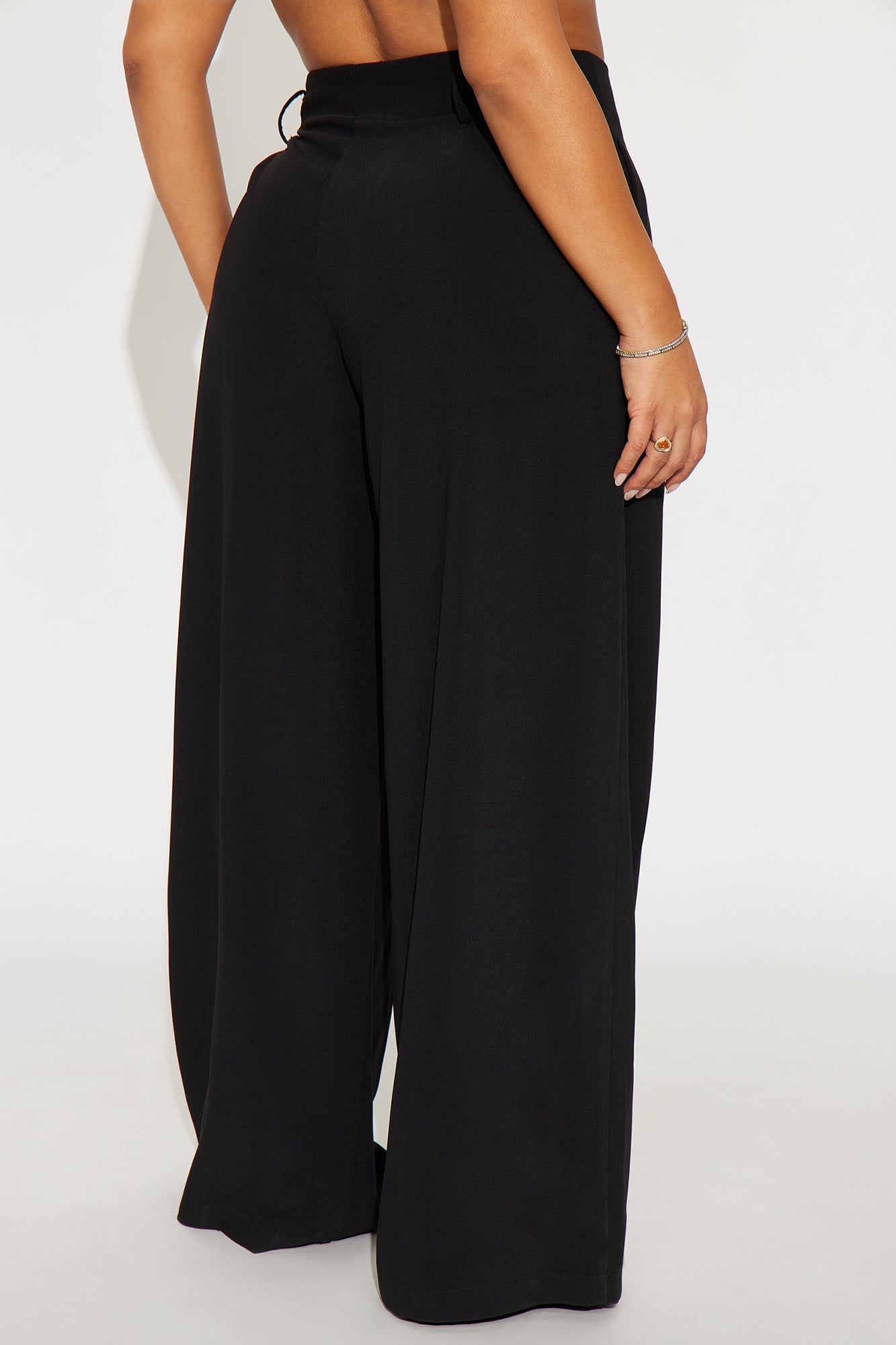 End Of Time Wide Leg Belted Trousers 33″ - Black