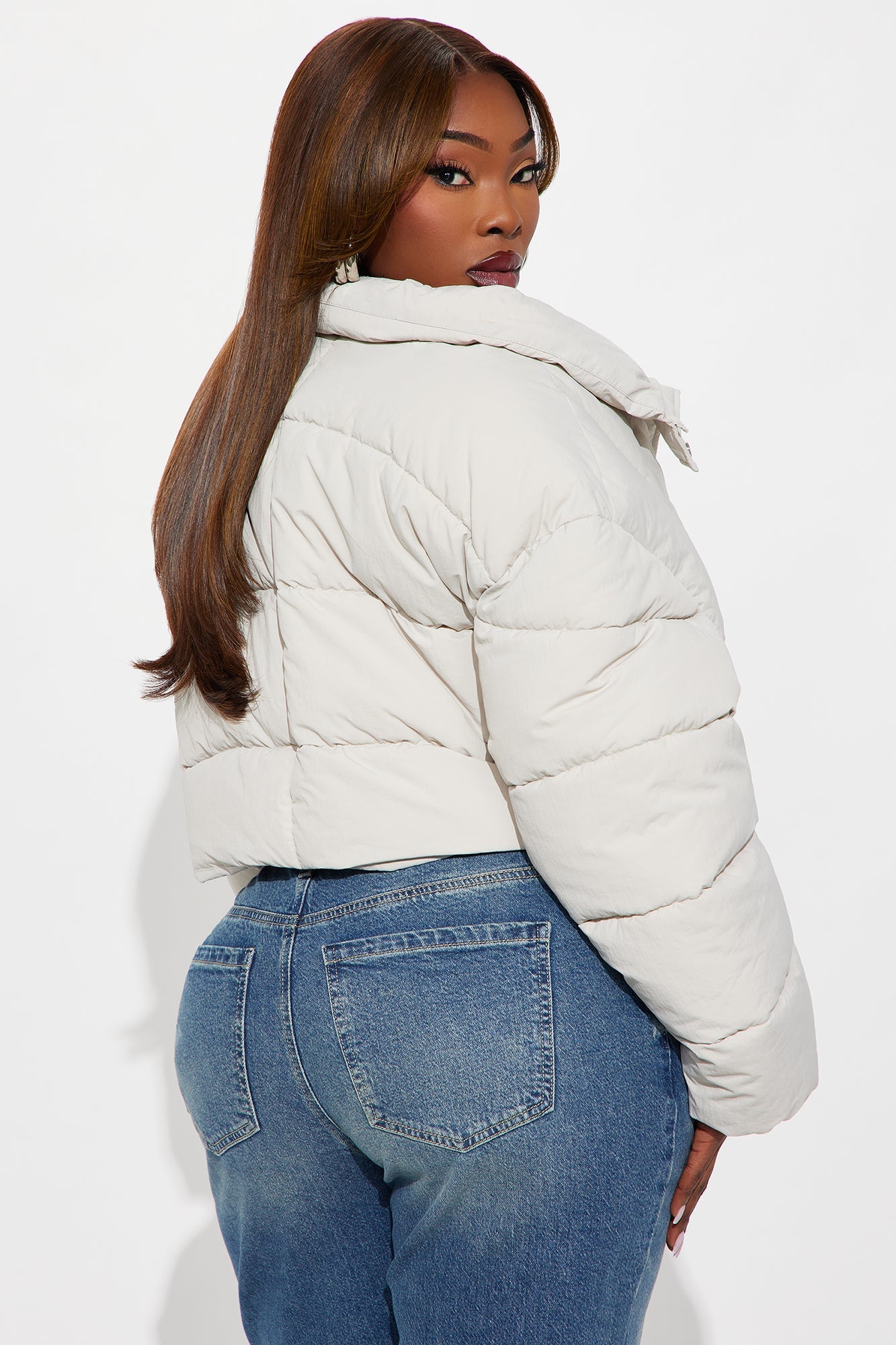 Kendall Cropped Puffer Jacket - Light Grey