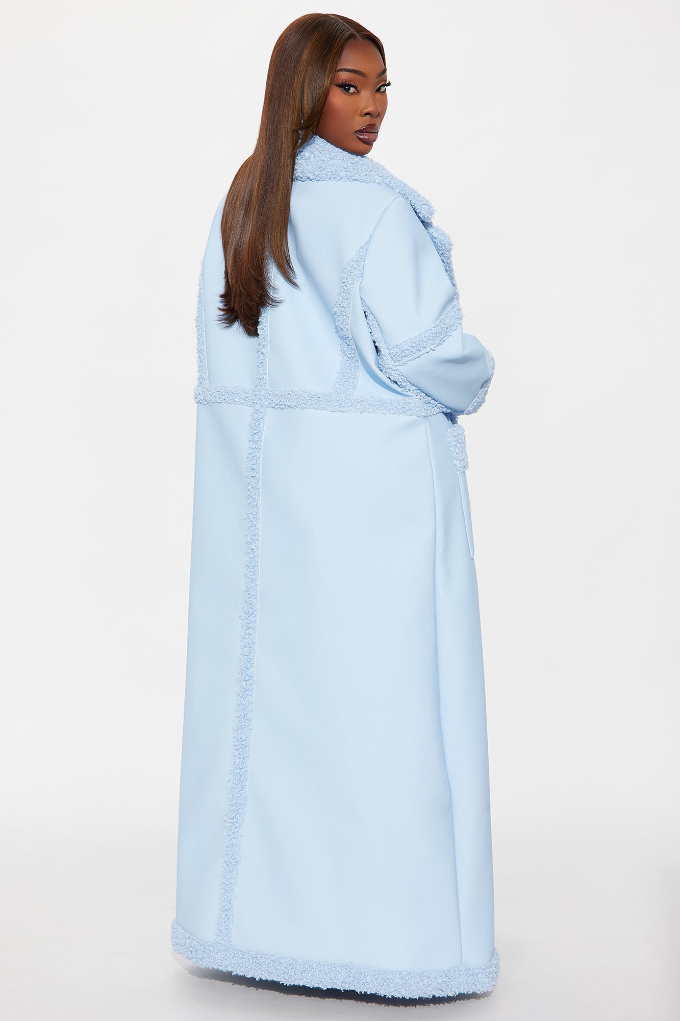 Calling Again Faux Leather Trench Coat - Light Blue