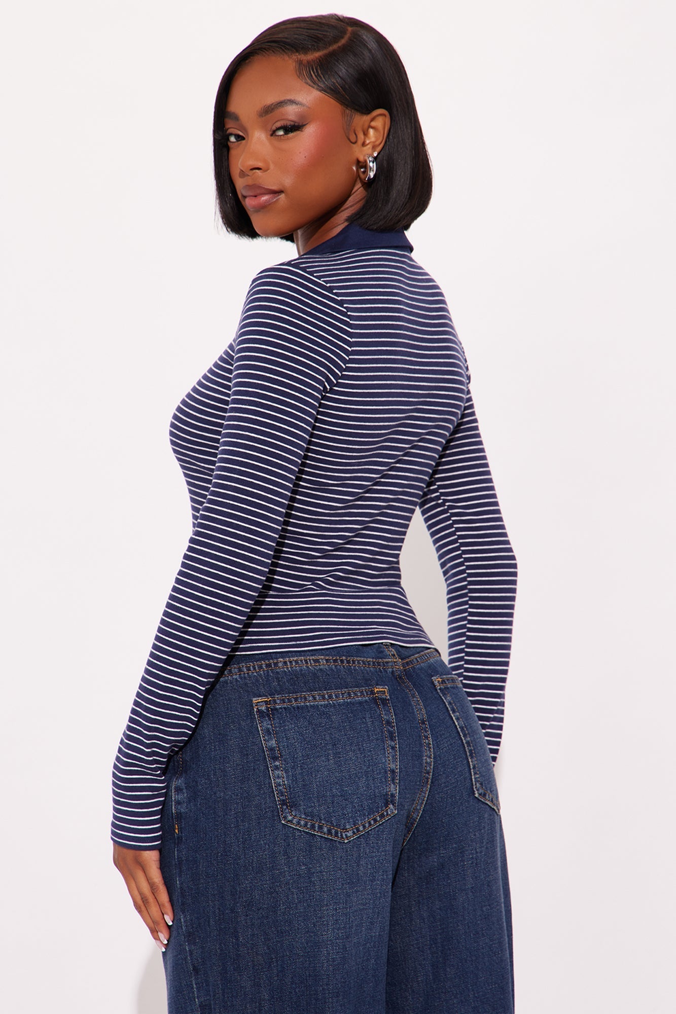 Cassandra Striped Long Sleeve Top - Navy