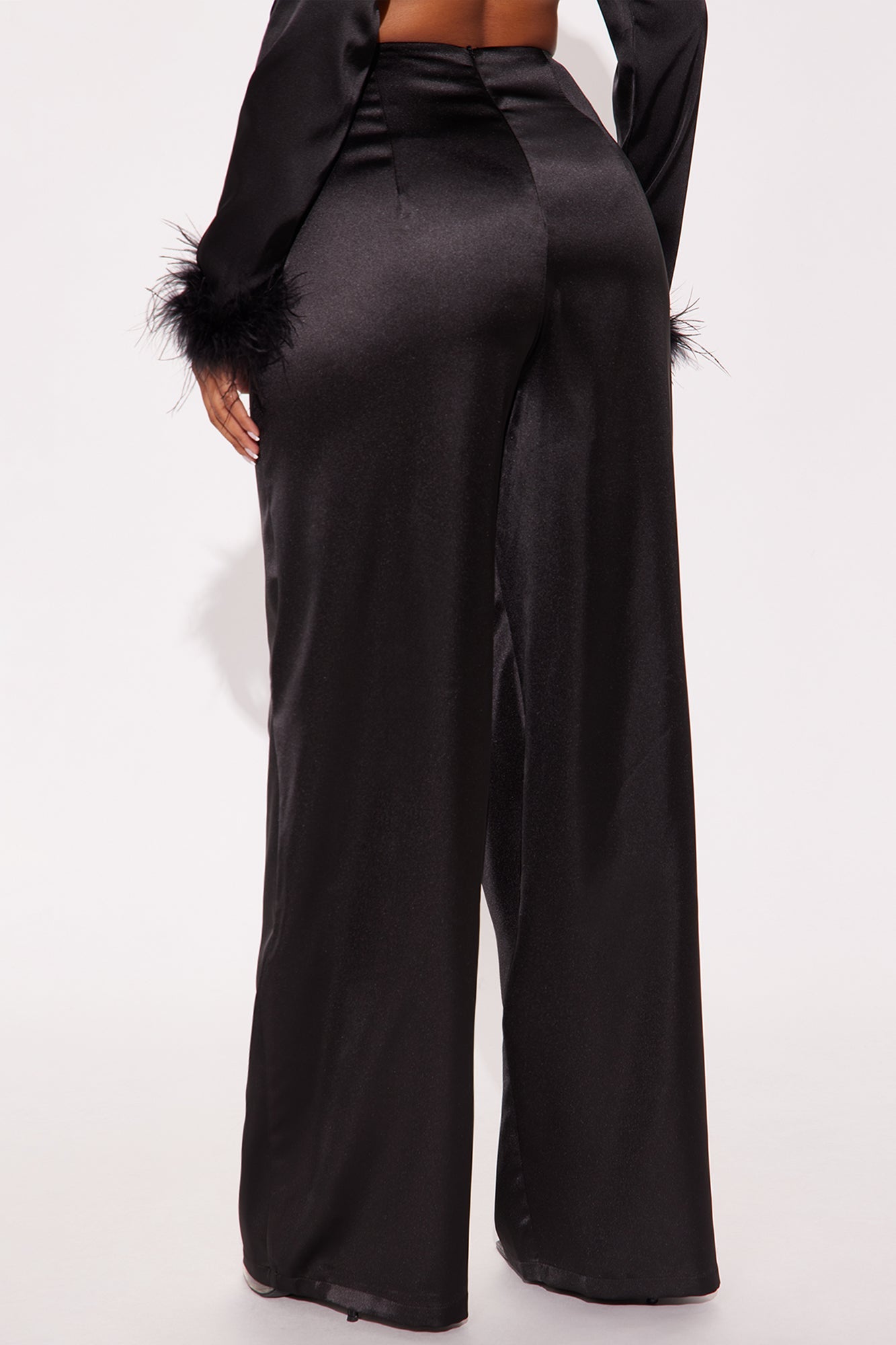 Athena Satin Wrap Wide Leg Pant 32″ - Black