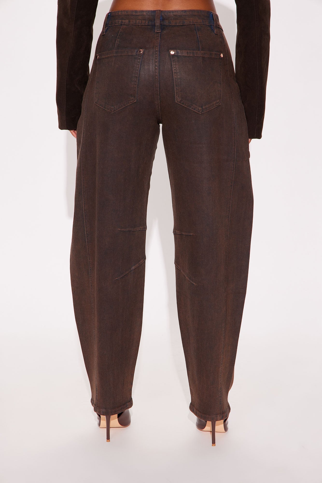 Cali Coated Barrel Leg Jeans - Brown