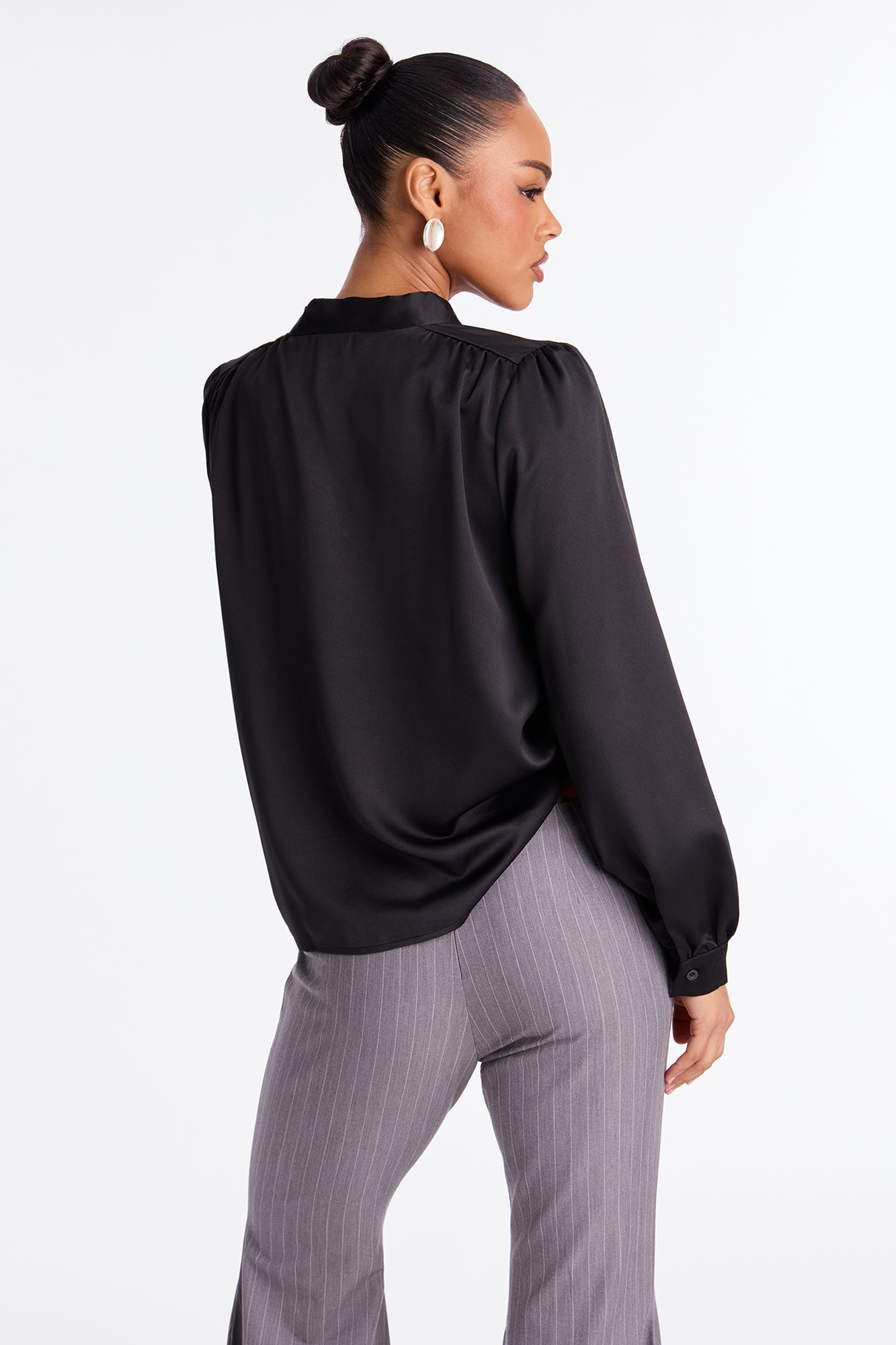 True Connections Neck Tie Satin Top - Black