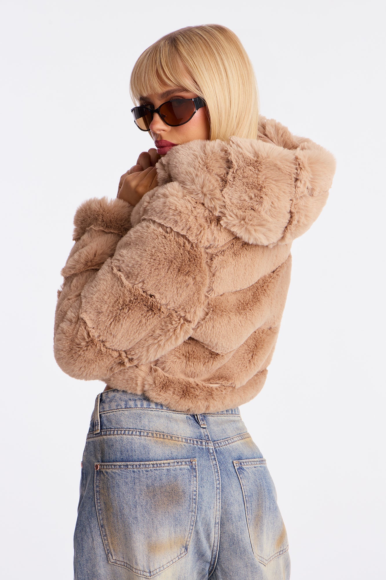 Valencia Cropped Faux Fur Coat - Tan