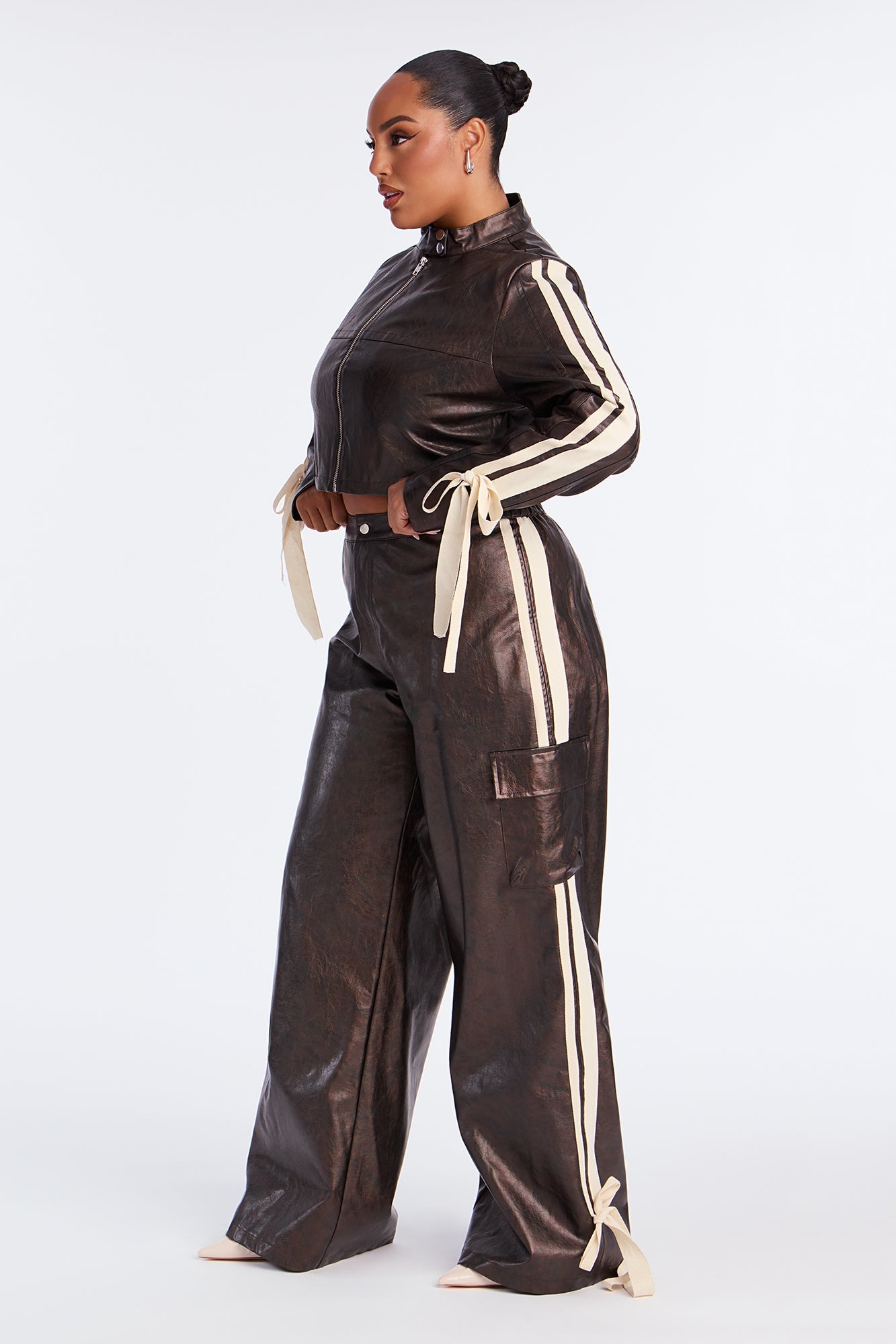 Moto Girl Faux Leather Jacket And Pant Set - Chocolate