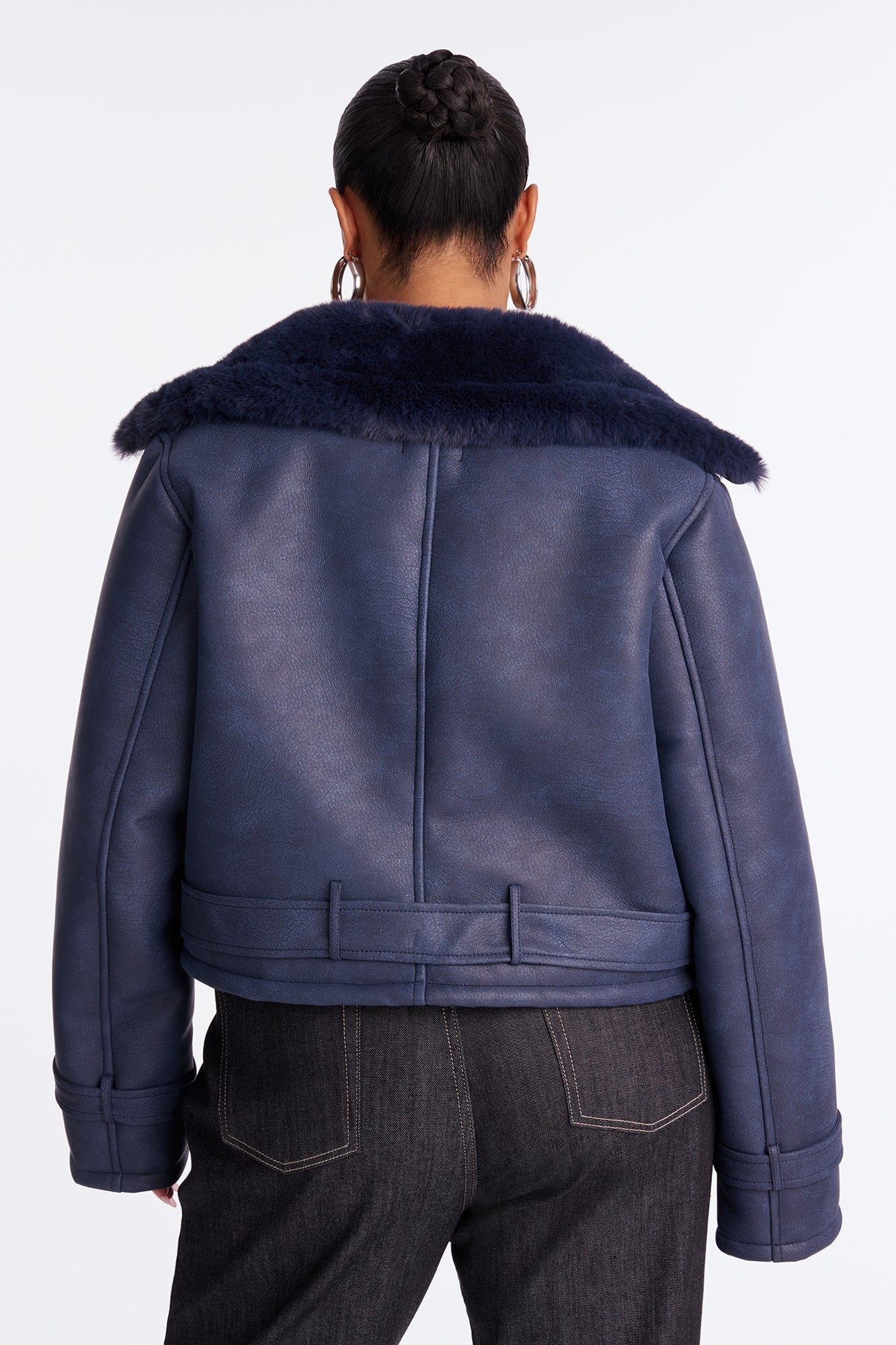 Jamie Faux Leather Moto Jacket - Navy