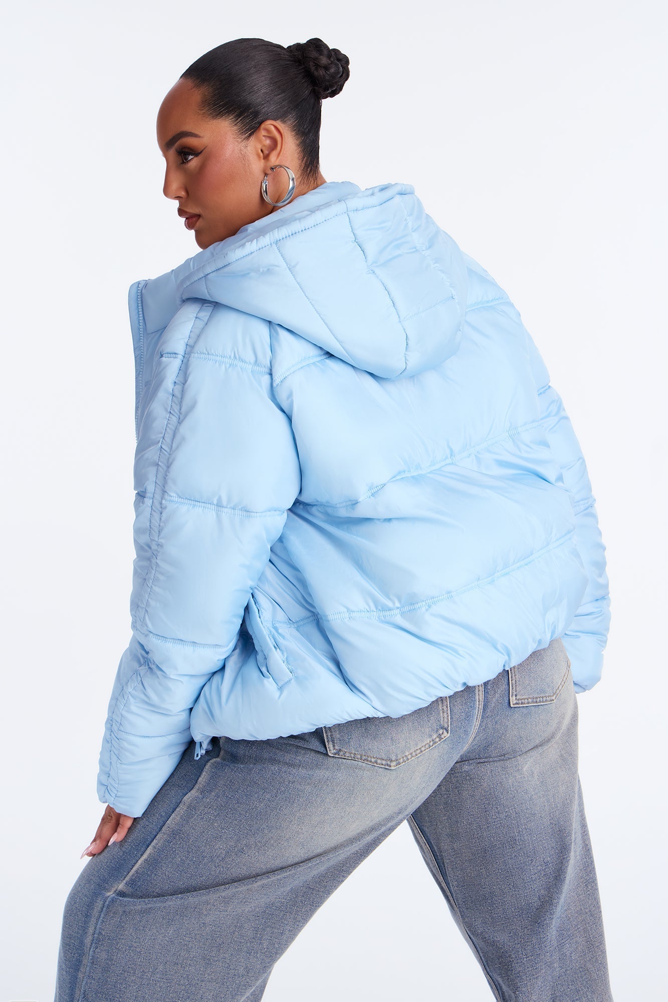 Snuggle Next To Me Puffer Jacket - Light Blue