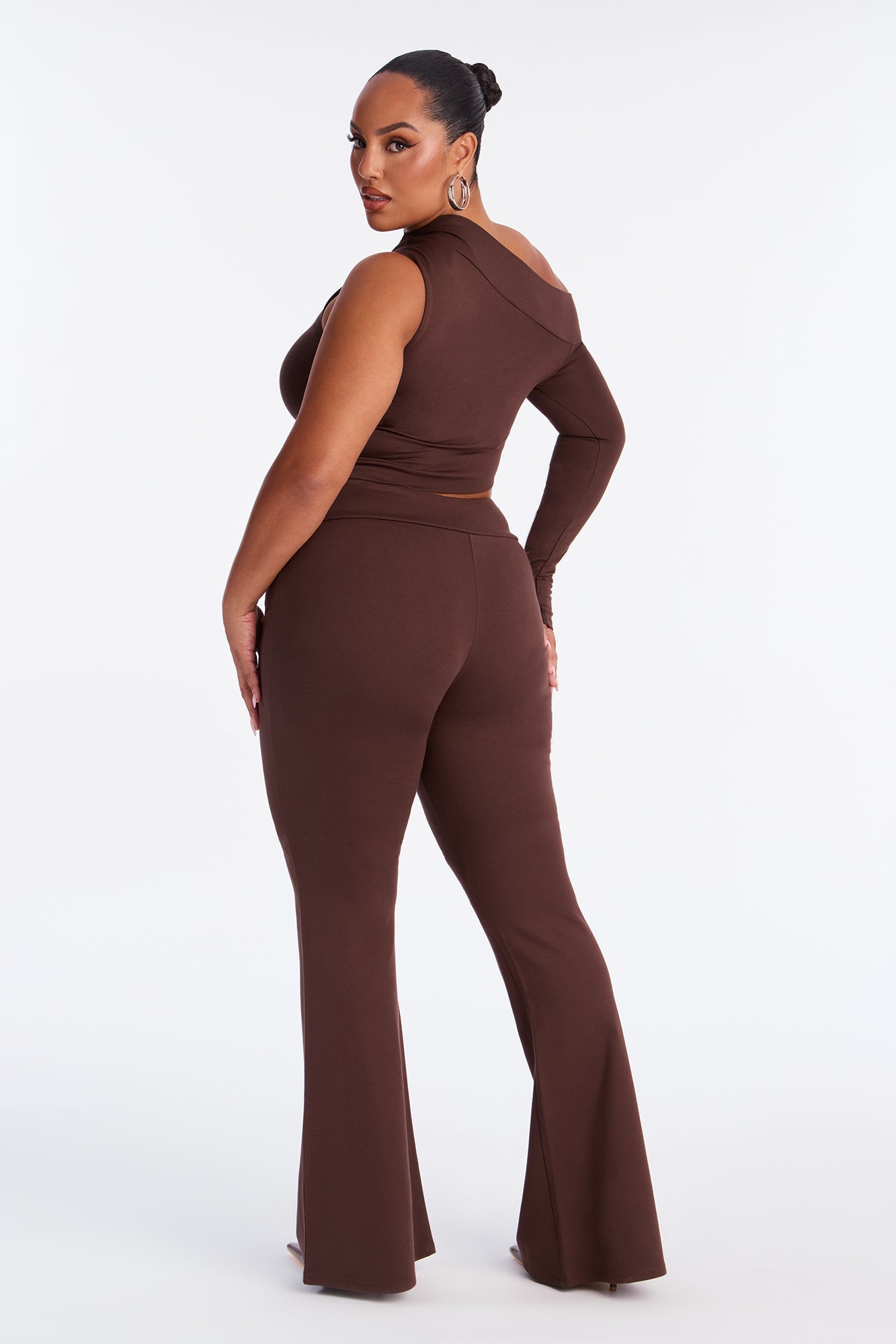 Mila Grommet One Shoulder Pant Set - Chocolate