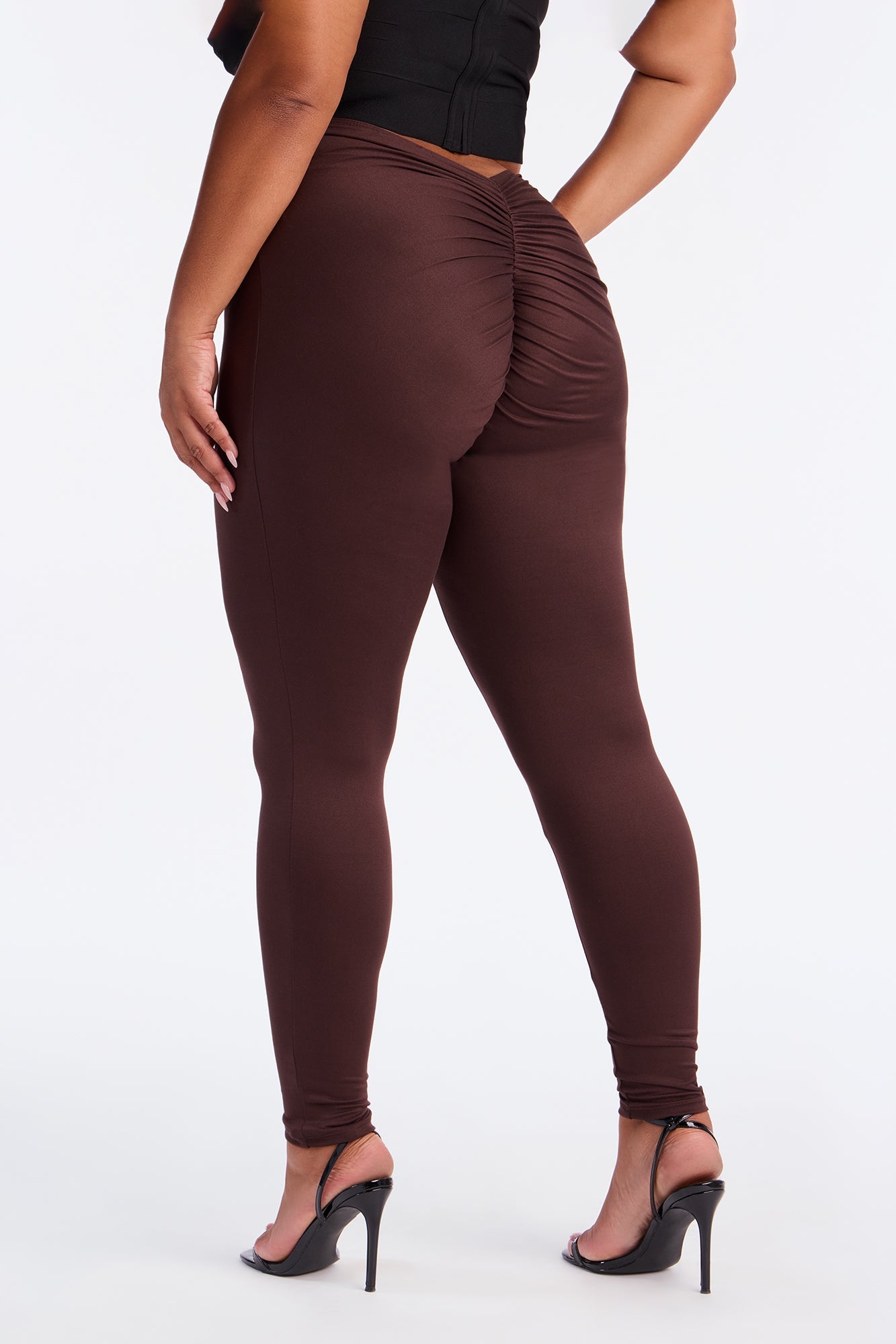 Feeling Cheeky Mid Rise Ruched Butt Legging - Brown