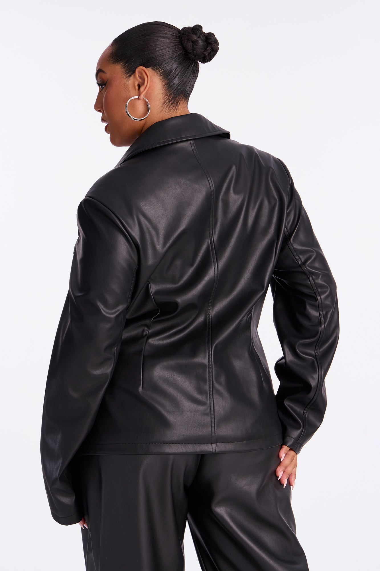 Mixed Emotions Tie Front Faux Leather Blazer - Black