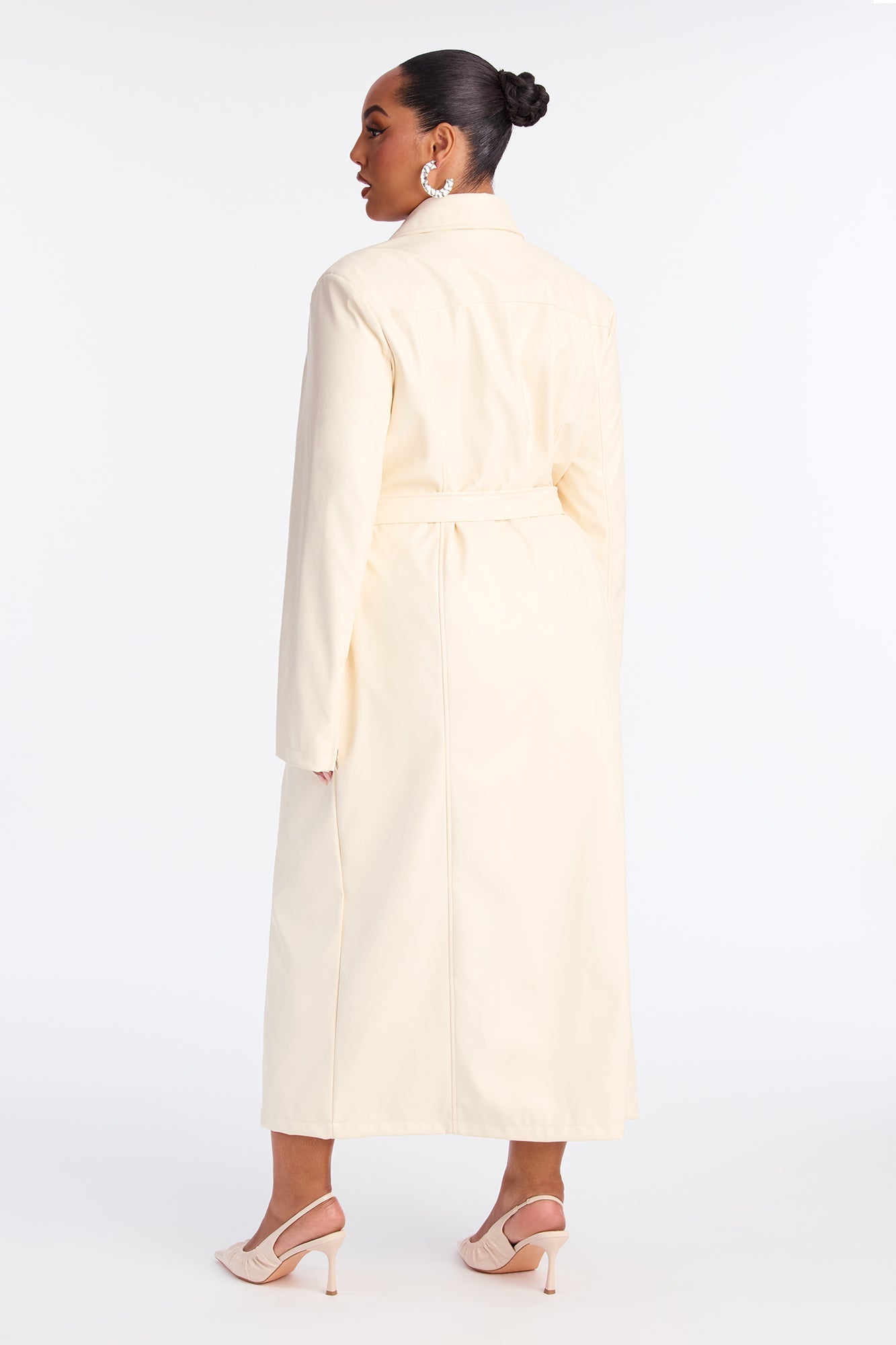 Kennedy Belted Faux Leather Zip Up Coat - Bone