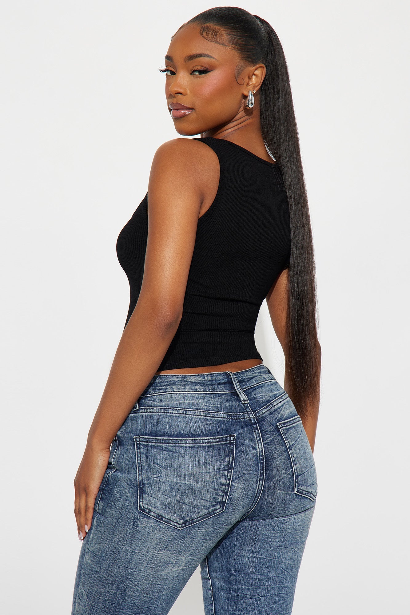 Mila Square Neck Snatched Tank Top - Black