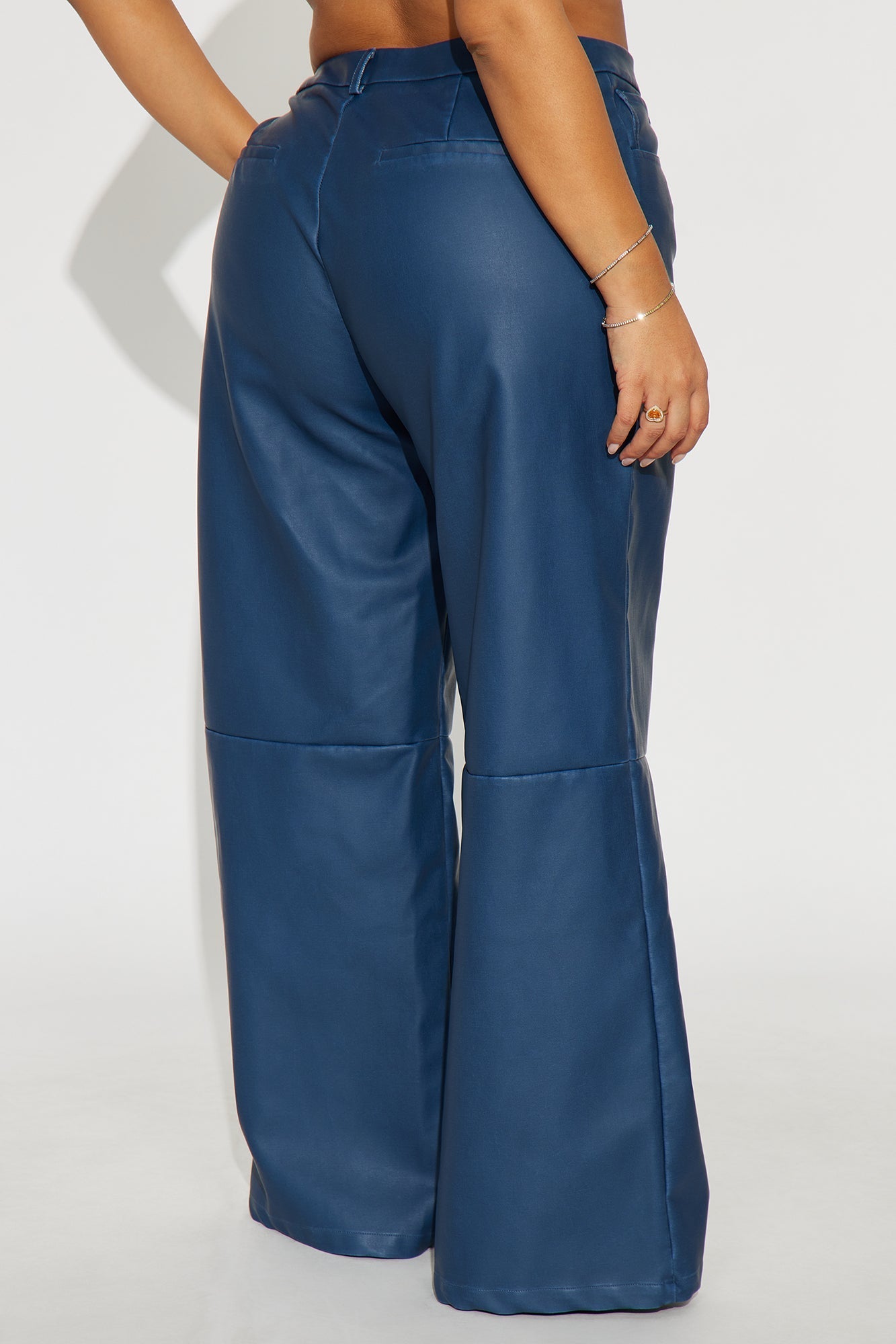 Double Down Faux Leather Wide Leg Pant 33″ - Blue