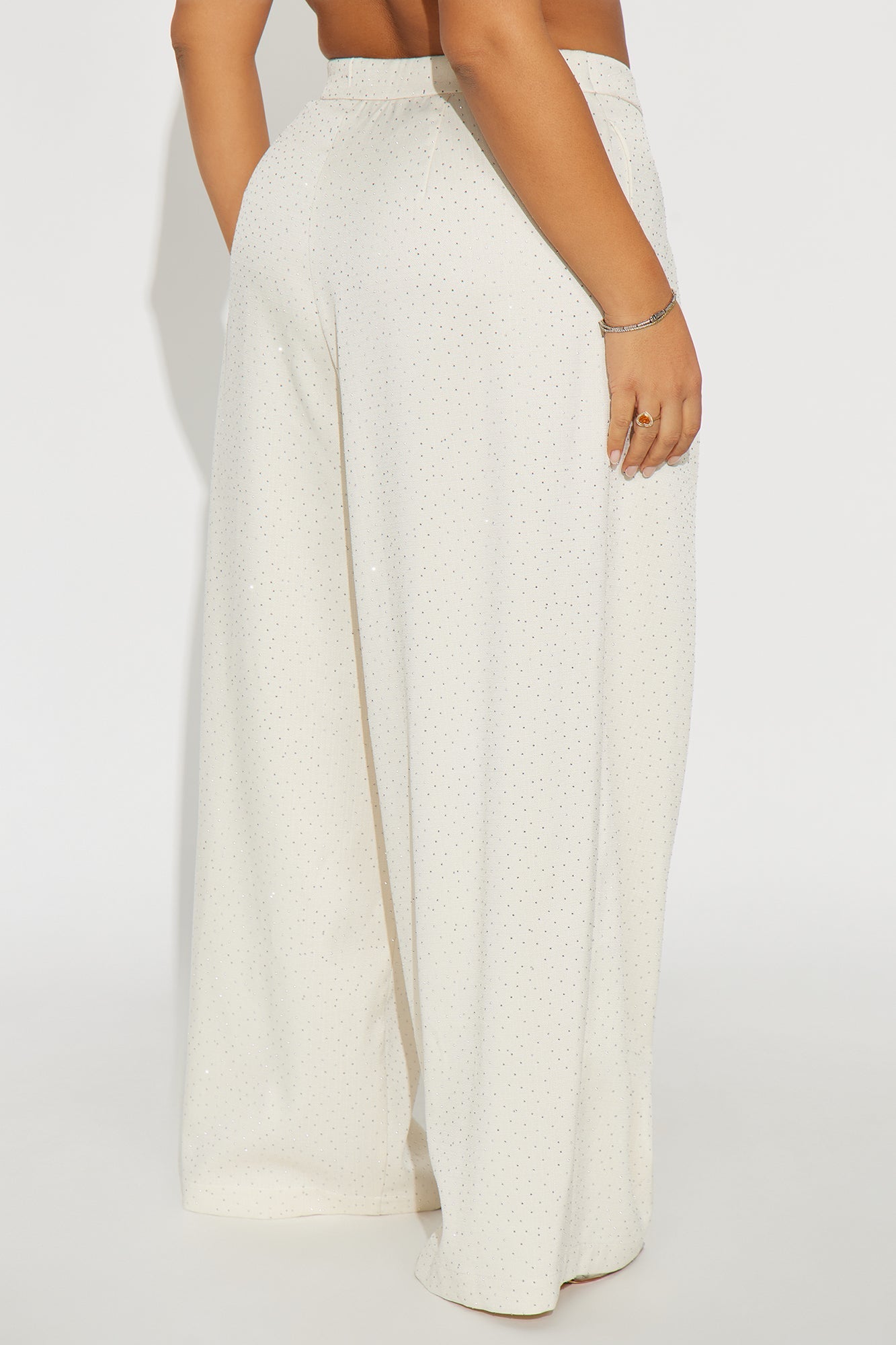 Eyes On Me Rhinestone Wide Leg Pant 32″ - Ivory