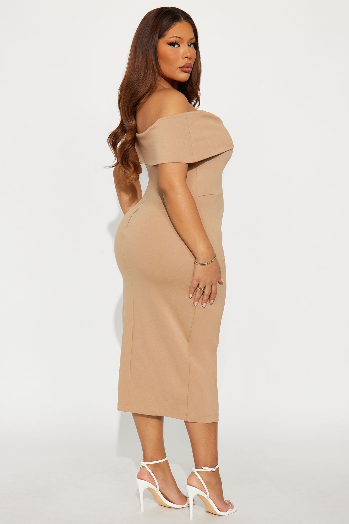 Sadie Short Sleeve Body Sculpting Ponte Midi Dress - Mocha