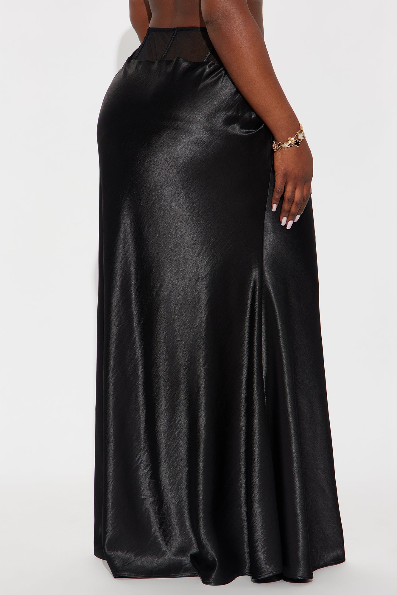 Gothic Nights Corset Satin Maxi Skirt - Black