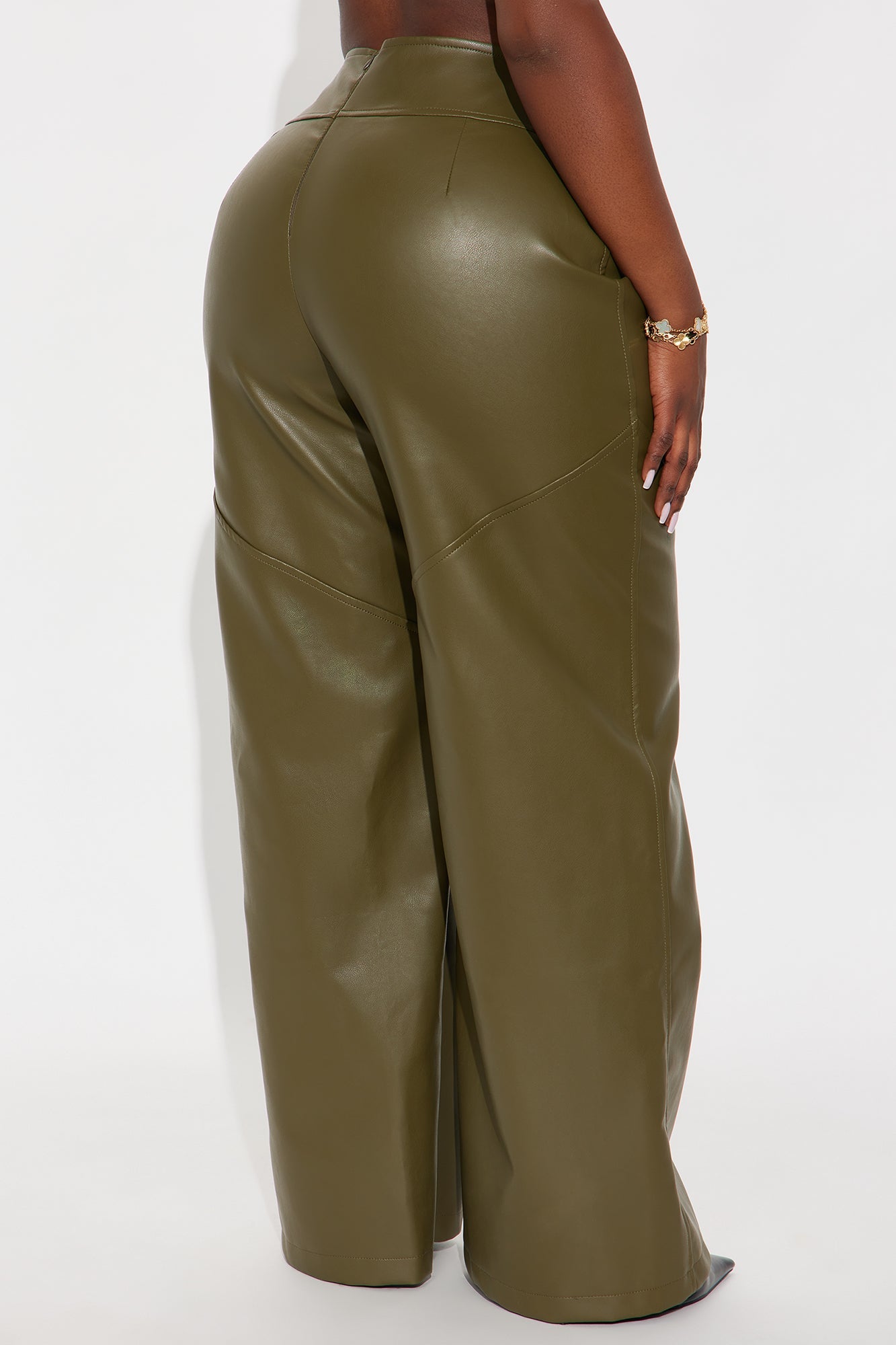 Set In My Ways High Rise Faux Leather Wide Leg Pant 33 - Olive