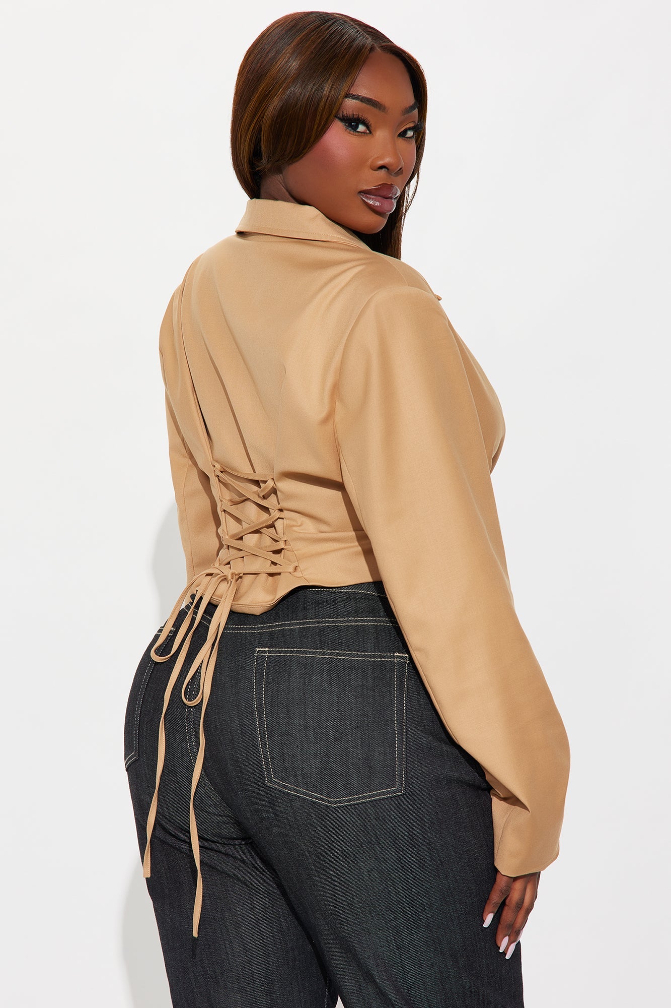 Something Settle Shoulder Pad Corset Top - Mocha