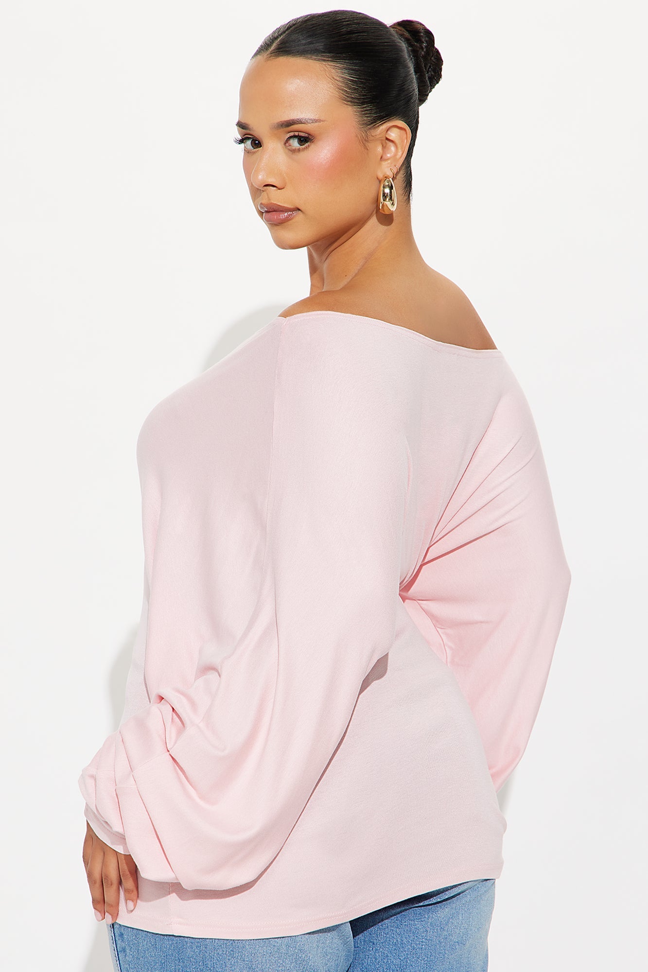 Nadia Off Shoulder Long Sleeve Top - Pink