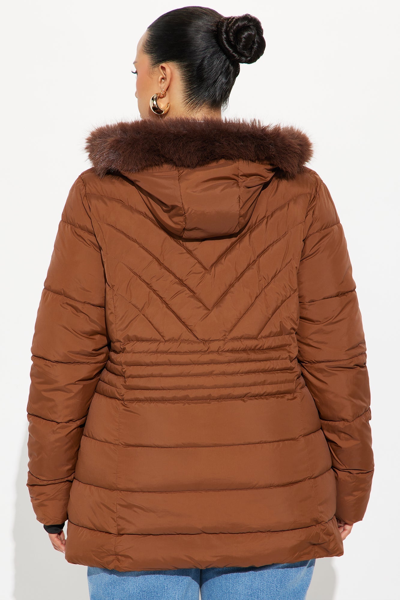 Dakota Long Puffer Jacket - Brown