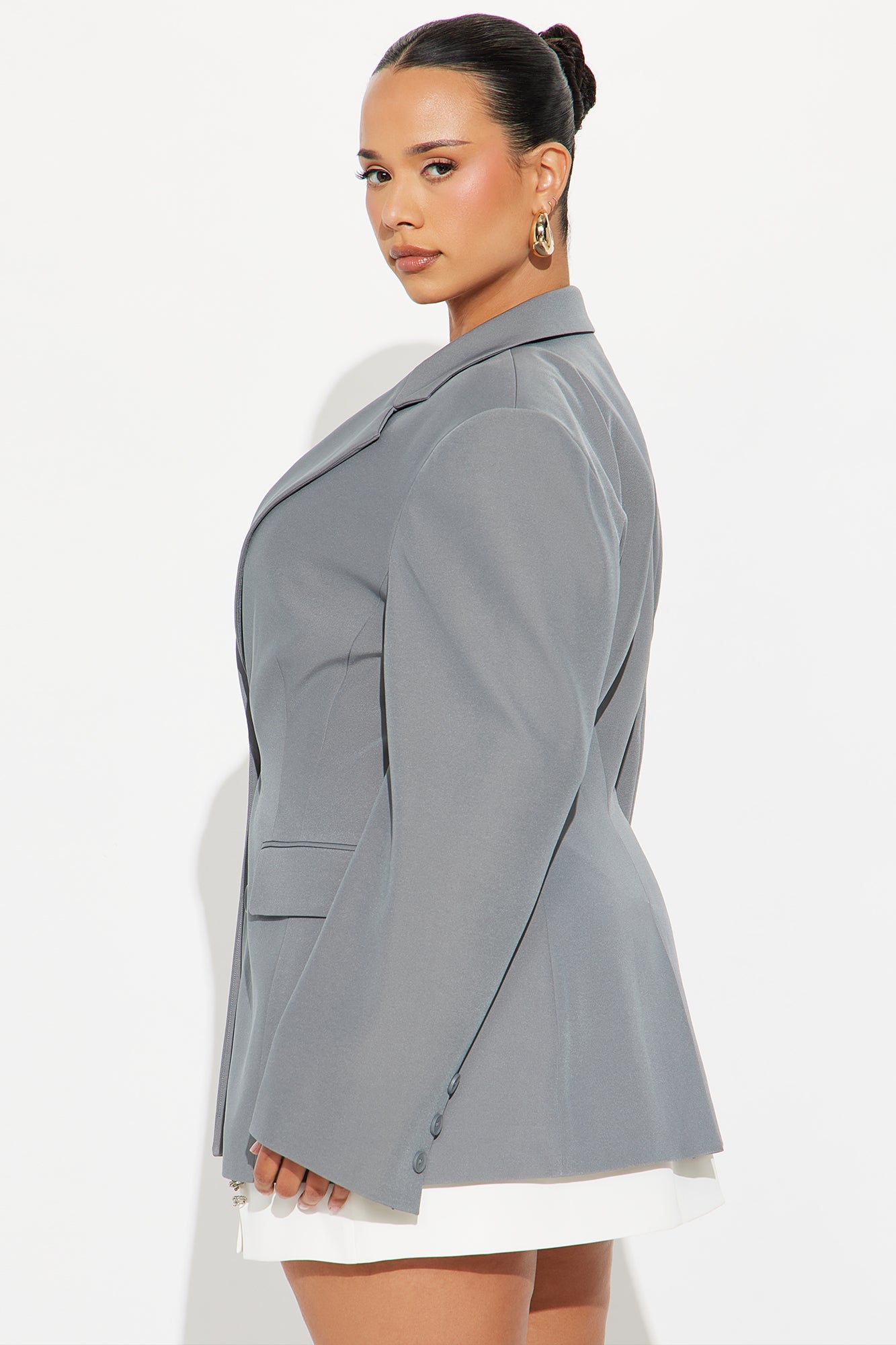 Leslee Twill Rigid Fitted Blazer - Charcoal