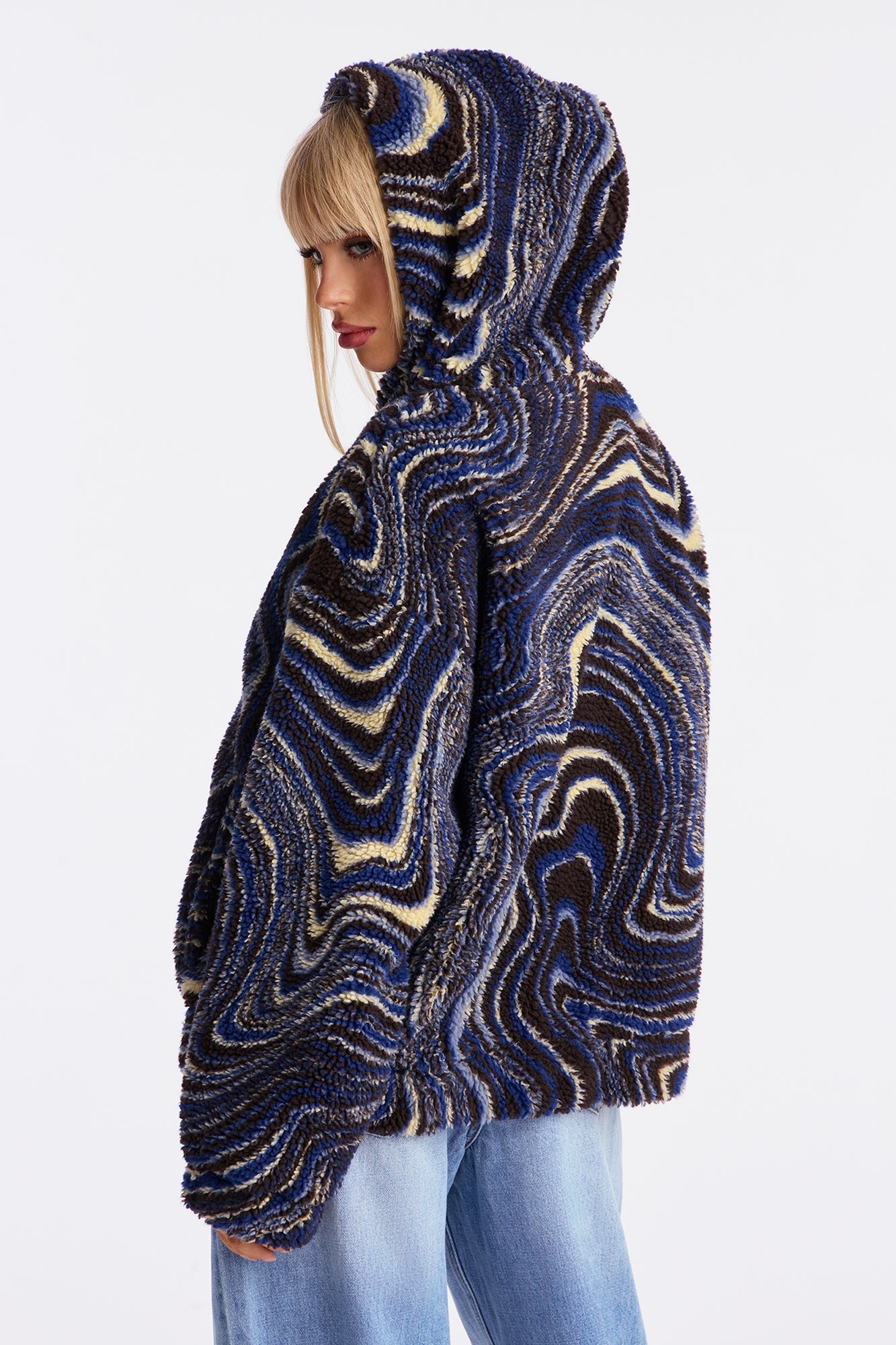 Mood Change Hooded Sherpa Jacket - Black/combo