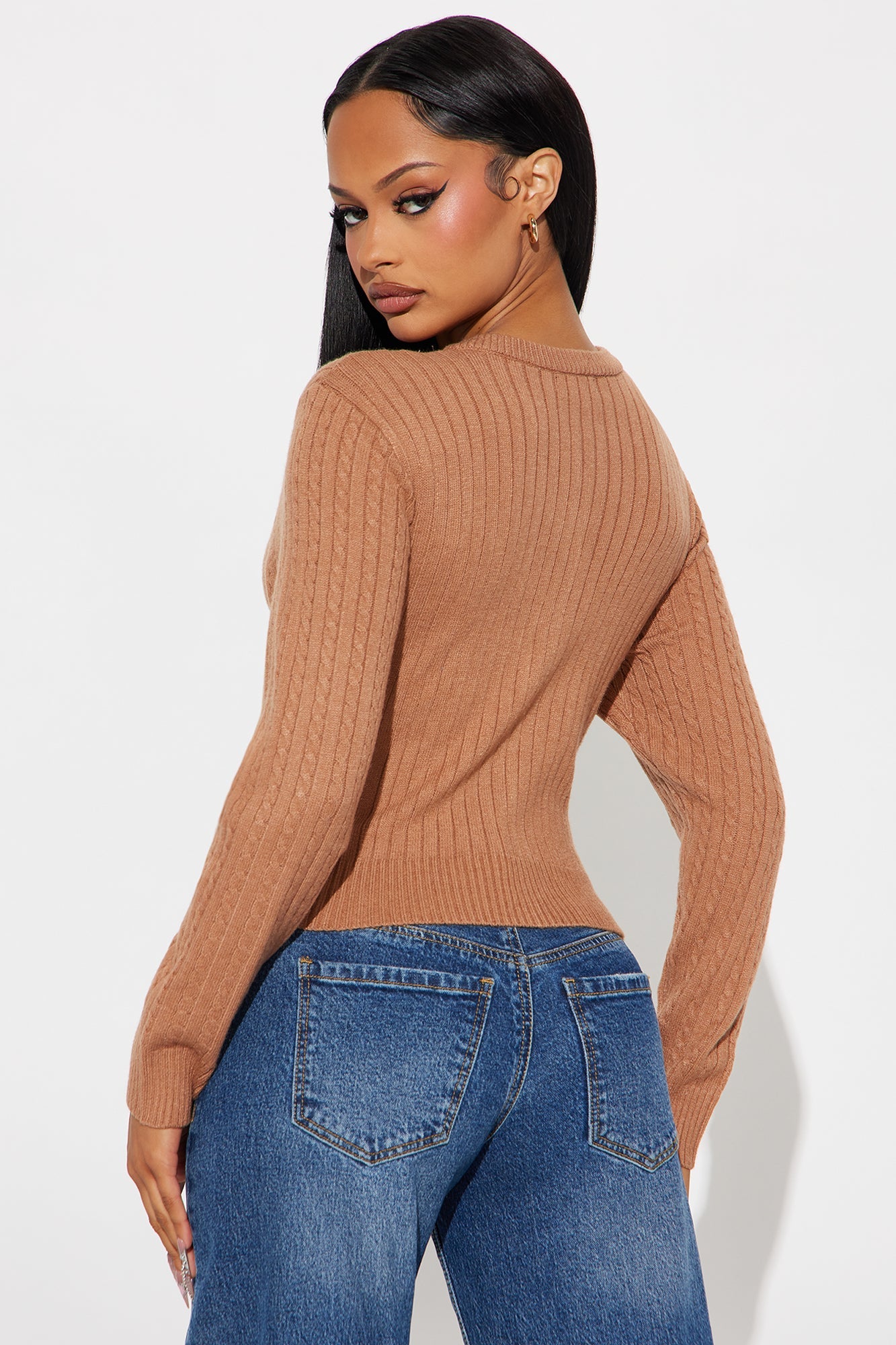 Frosty Cable Knit Cardigan - Mocha