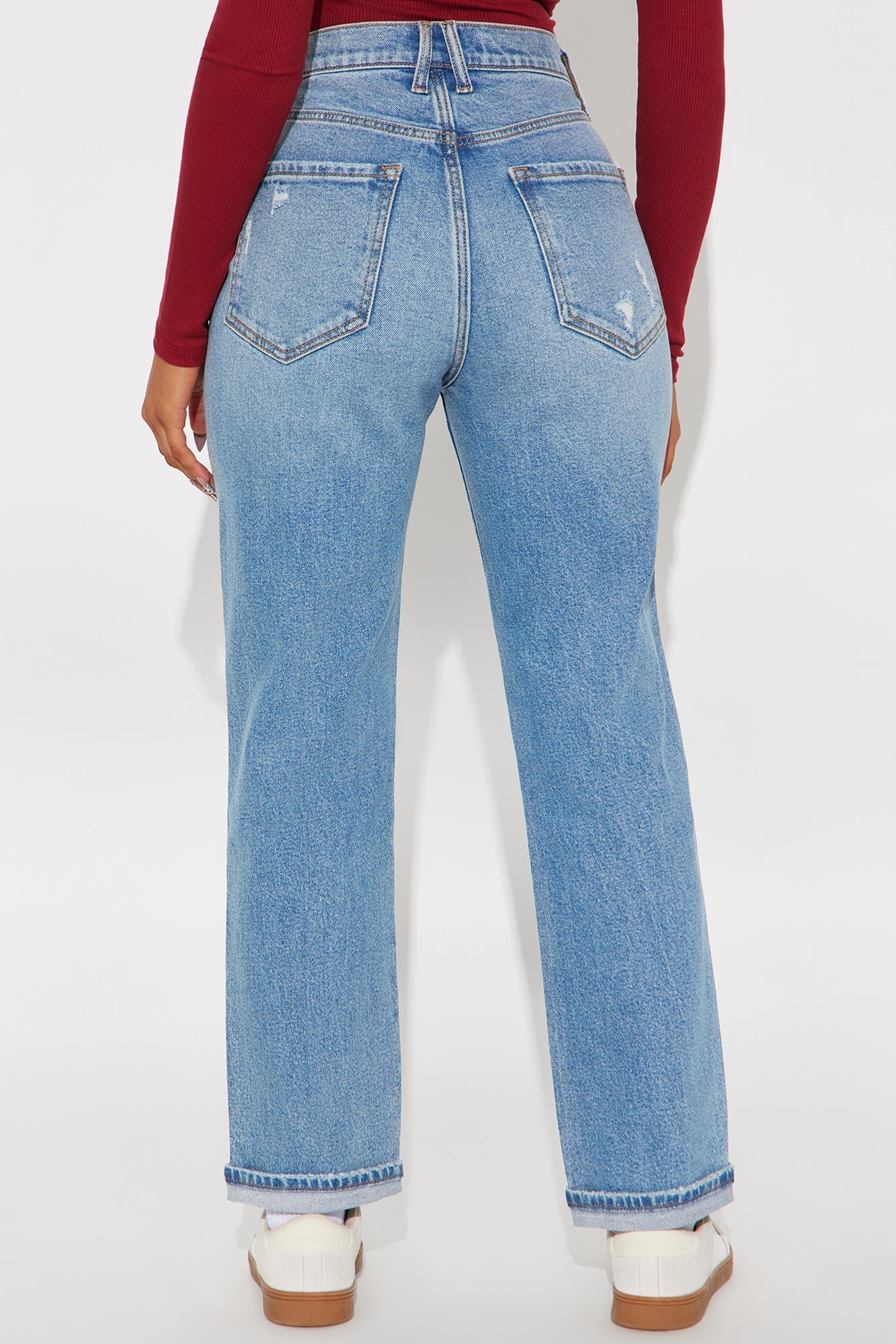 90s Roll Cuff Mom Jeans - Light Wash