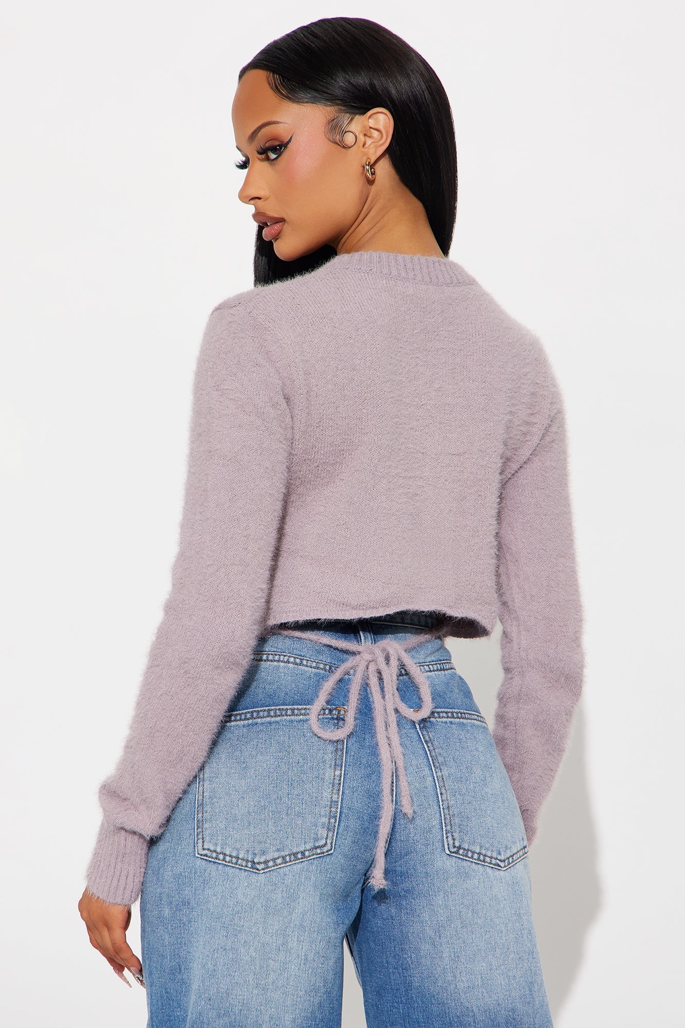 Alayna Crew Neck Fuzzy Sweater - Lavender