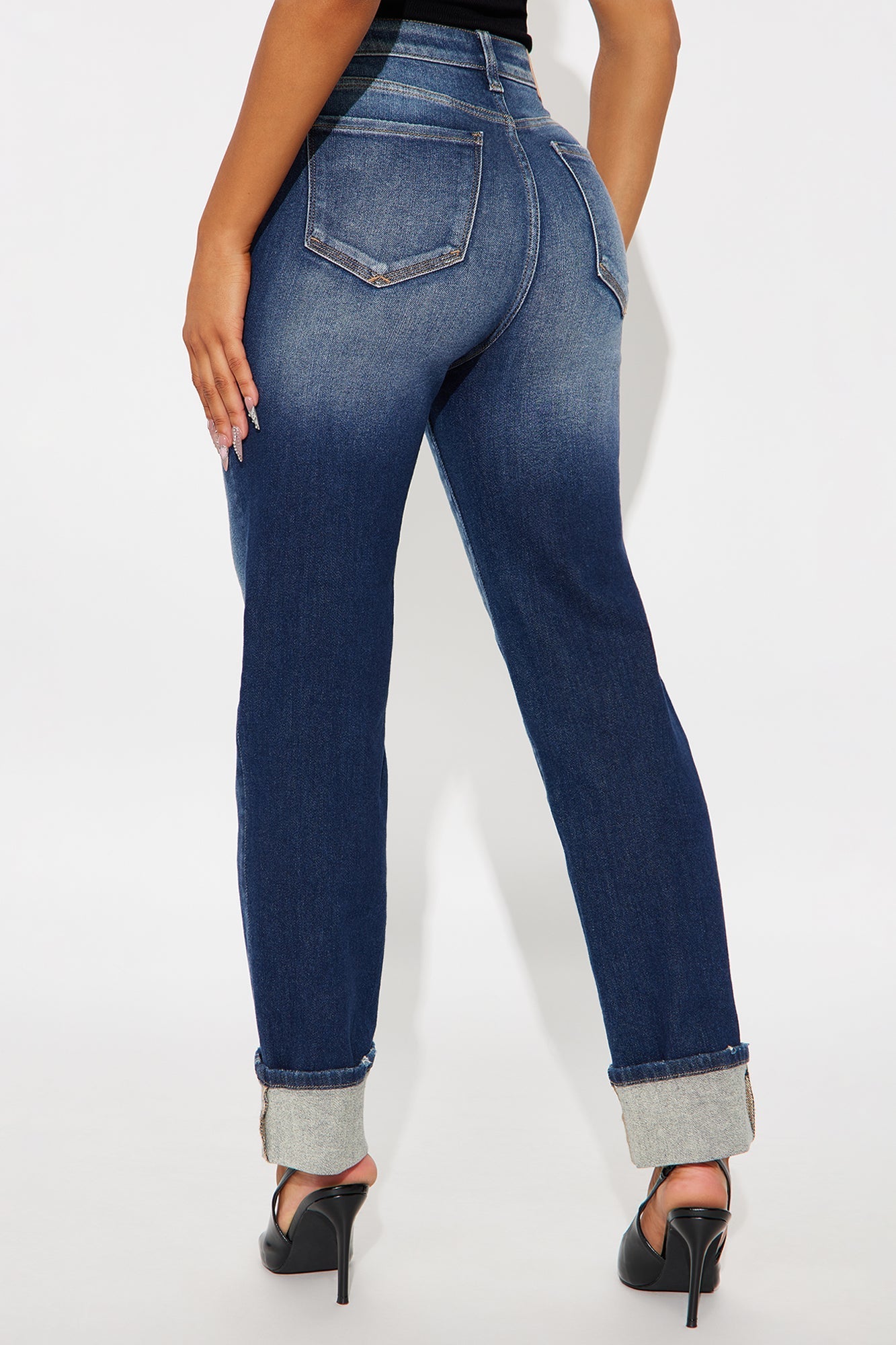 Houston High Rise Cuffed Straight Leg Jeans - Dark Wash